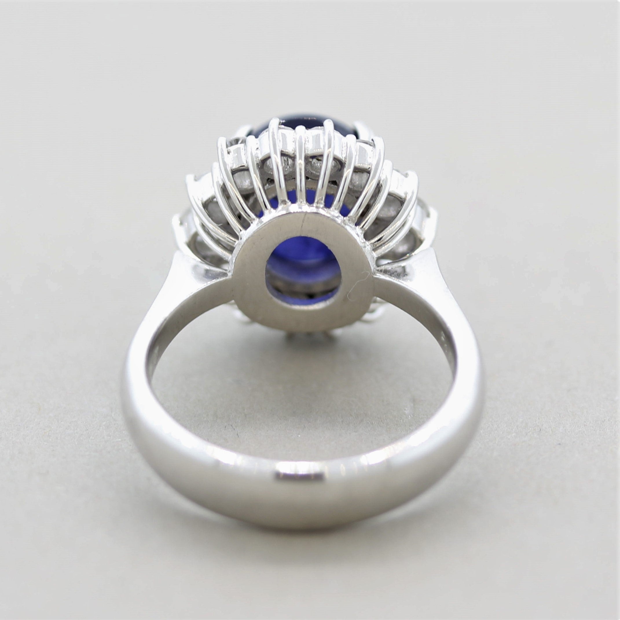 Cabochon Sapphire Diamond Halo Platinum Ring