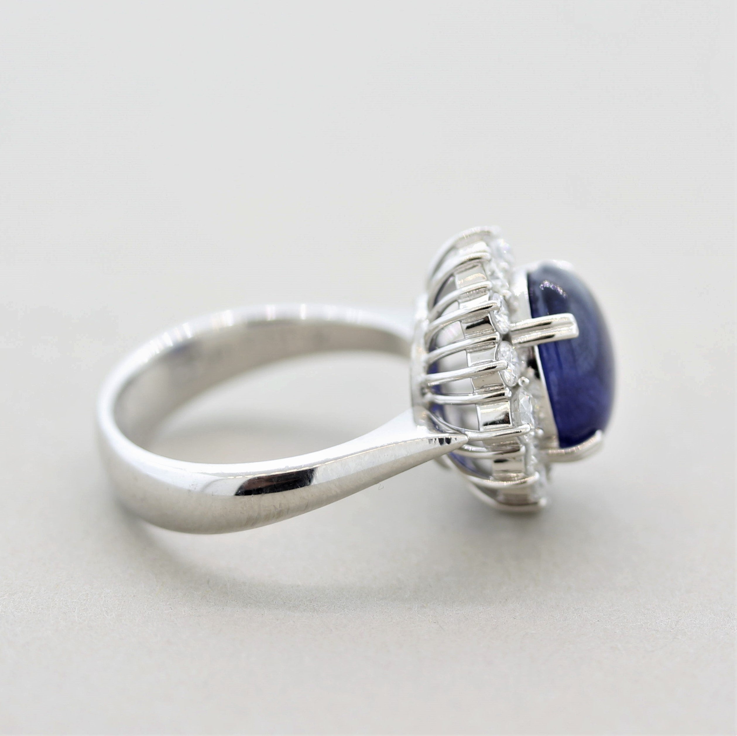 Cabochon Sapphire Diamond Halo Platinum Ring