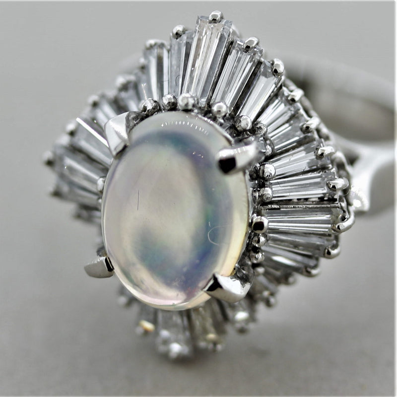 Crystal Opal Diamond Platinum Ballerina Ring