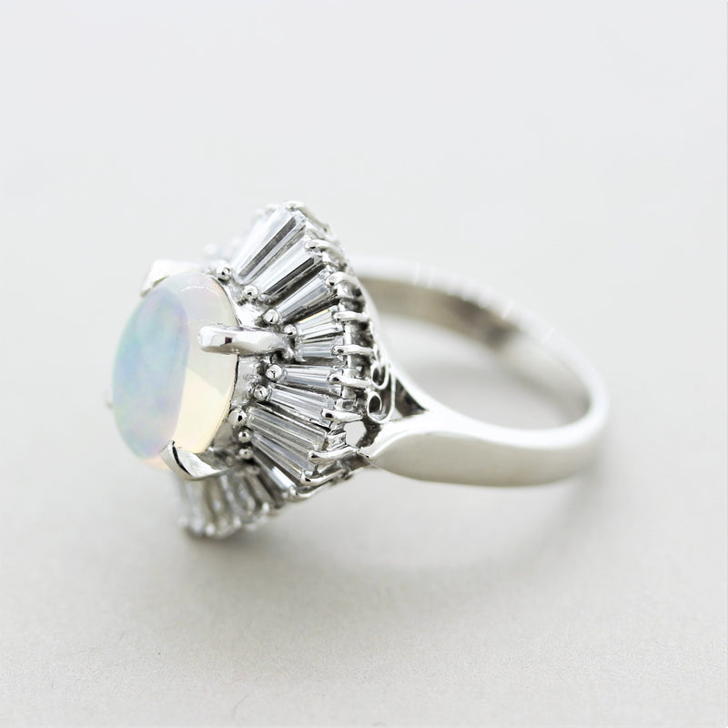 Crystal Opal Diamond Platinum Ballerina Ring