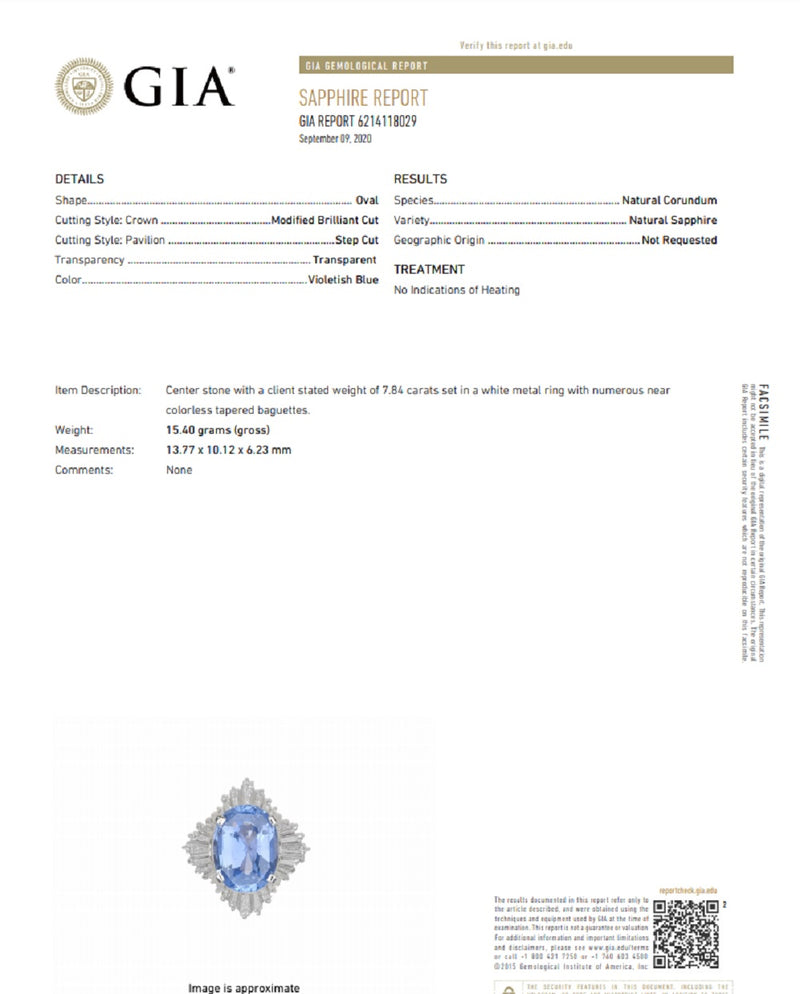 7.84 Carat Sapphire Diamond Platinum Ring, GIA Certified No-Heat