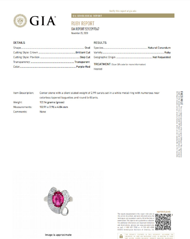 Ruby Diamond Platinum Ring, GIA Certified