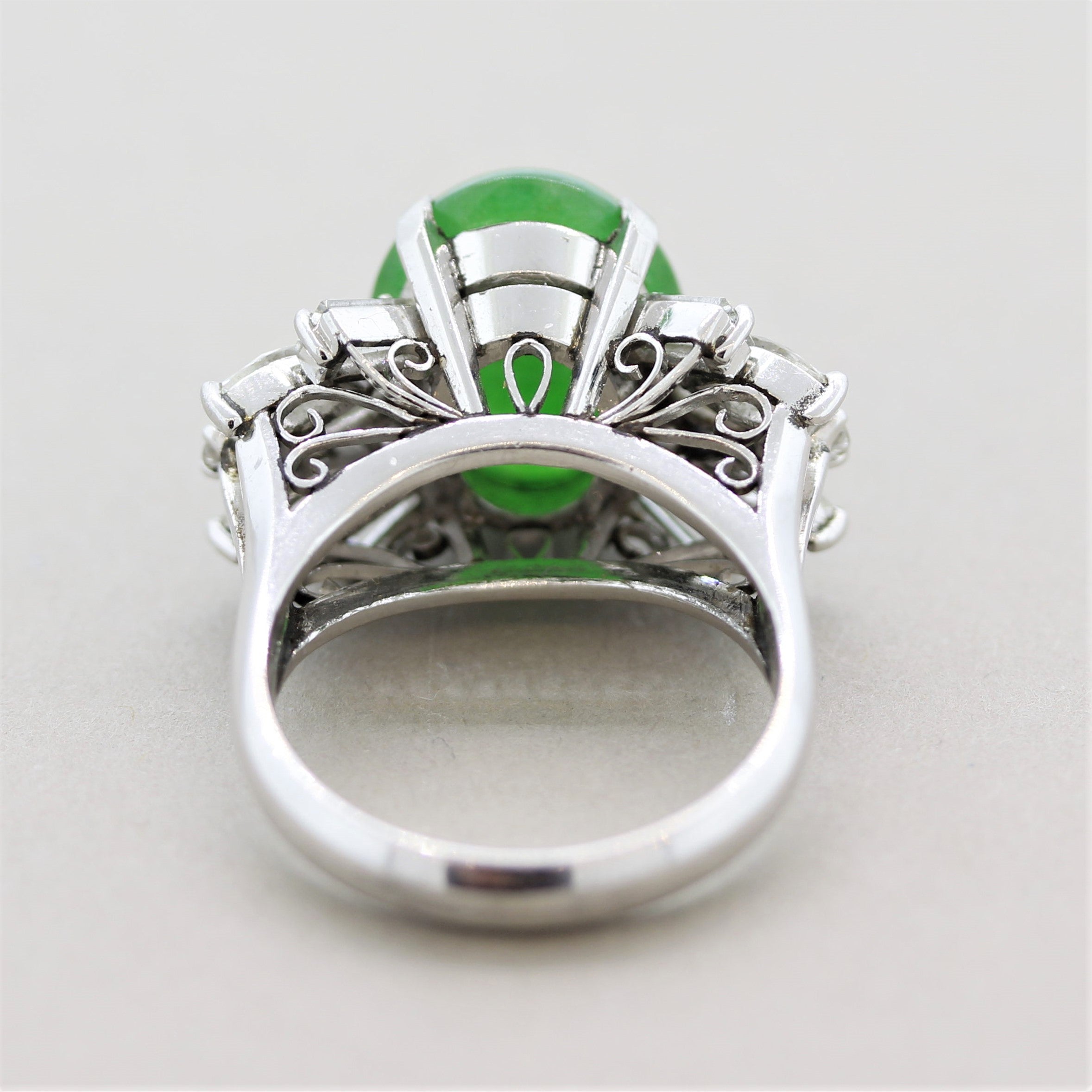 Jadeite Jade Diamond Spray Platinum Cocktail Ring, GIA Certified