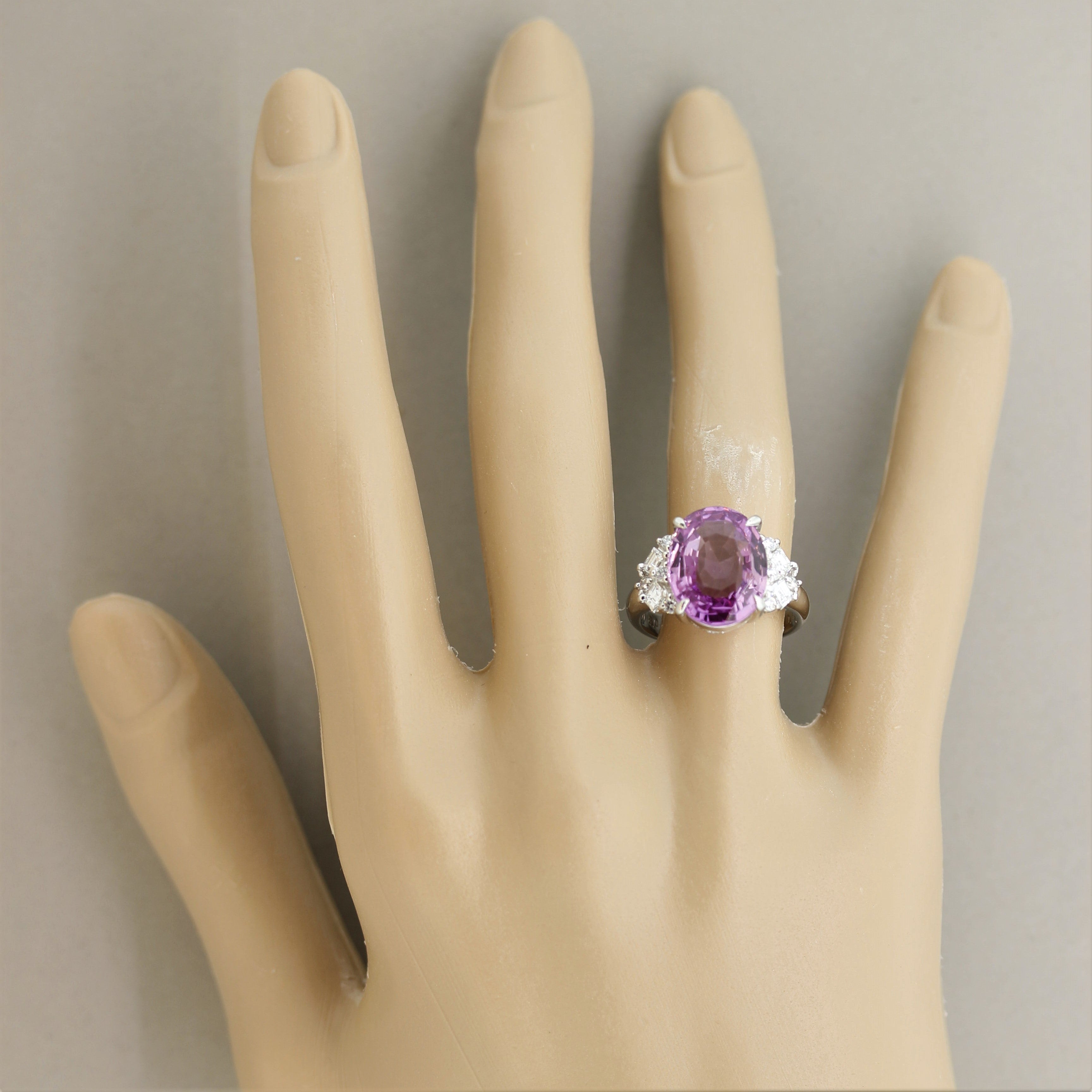 8.04 Carat Pink Sapphire Diamond Platinum Ring, GIA Certified