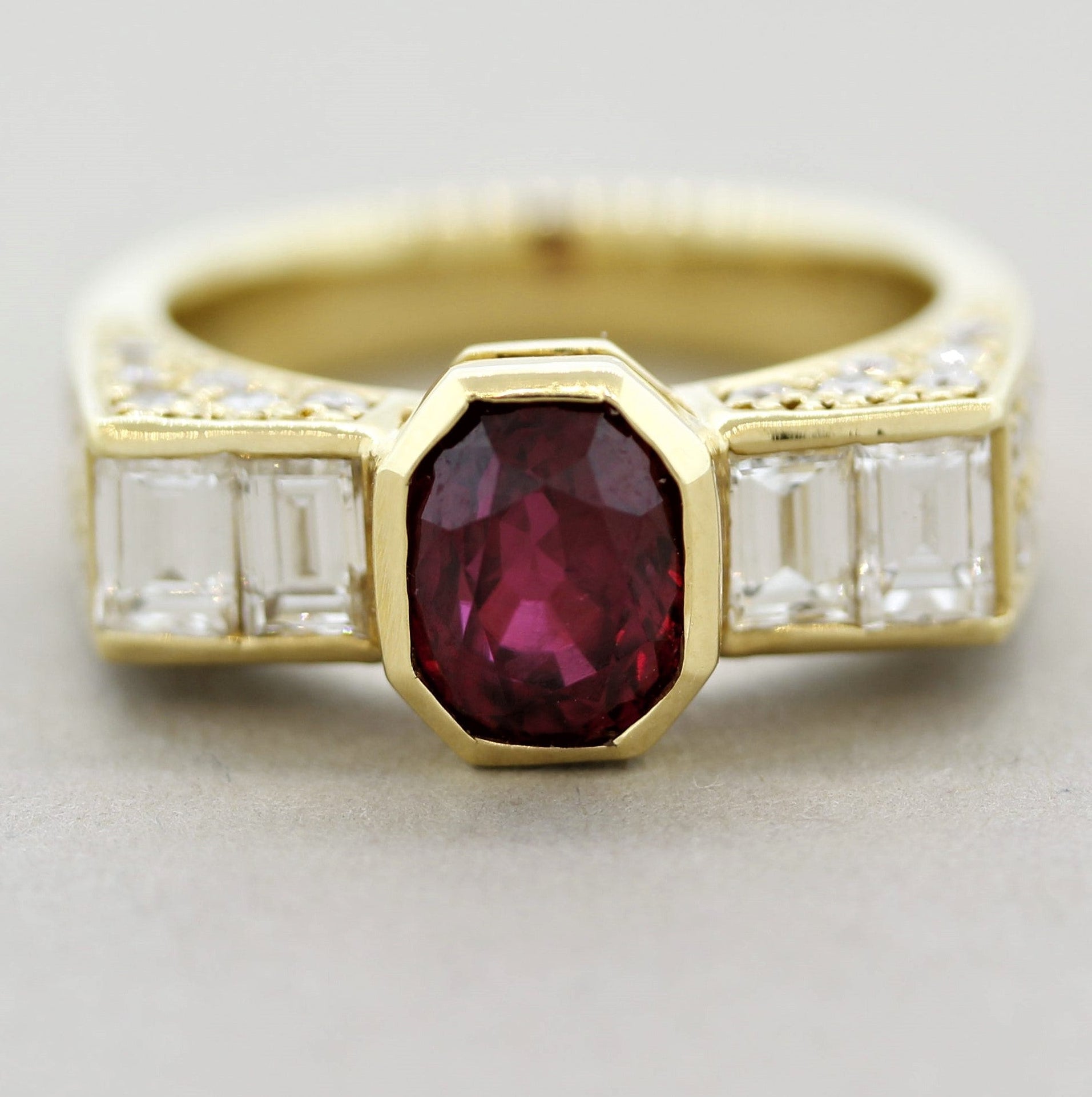 2.10 Carat Unheated Ruby Diamond Gold Ring, AIGS Certified
