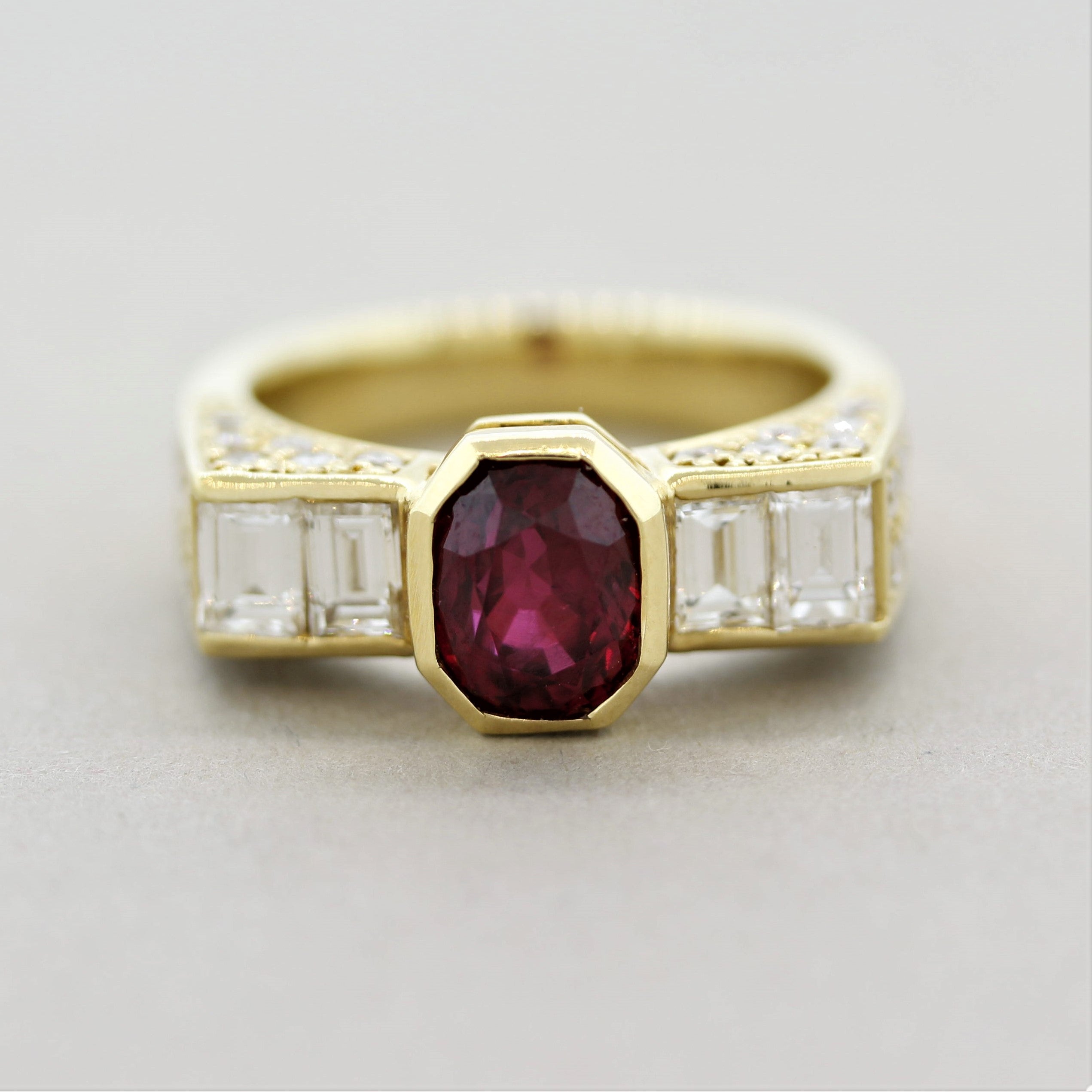 2.10 Carat Unheated Ruby Diamond Gold Ring, AIGS Certified