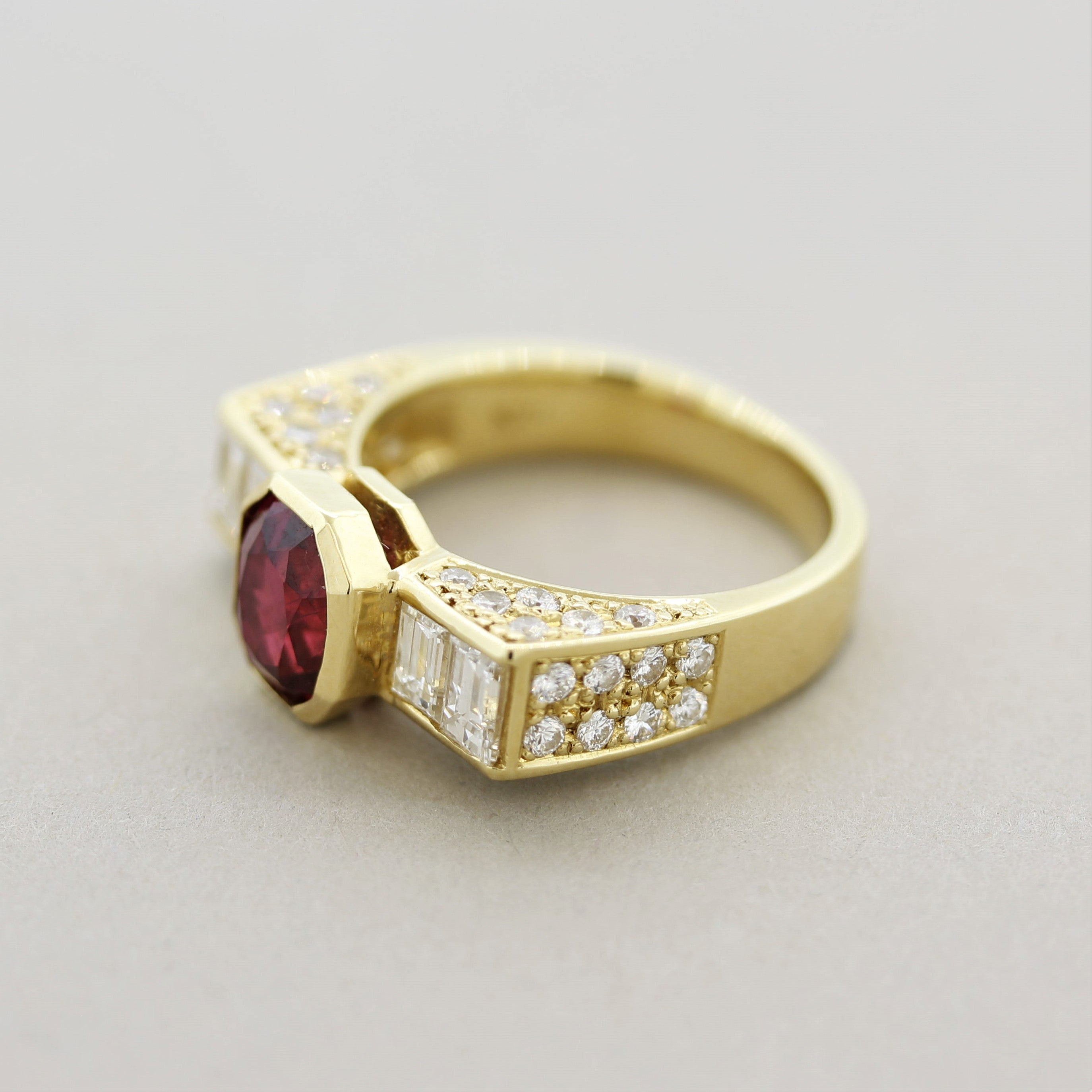 2.10 Carat Unheated Ruby Diamond Gold Ring, AIGS Certified