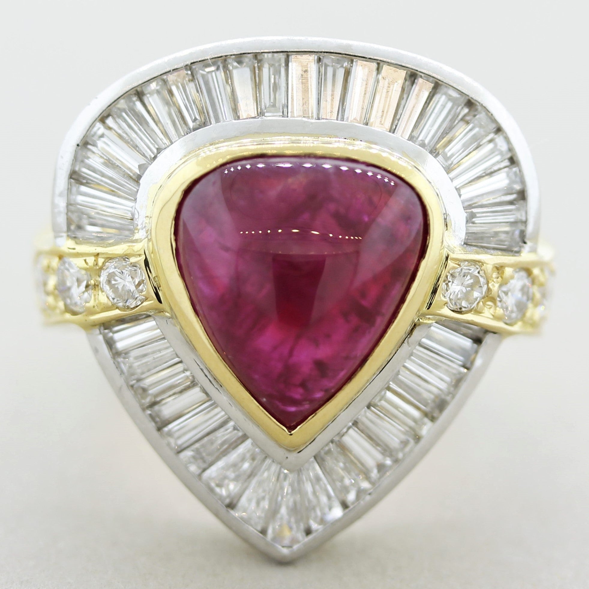Cabochon Ruby Diamond Gold & Platinum Cocktail Ring