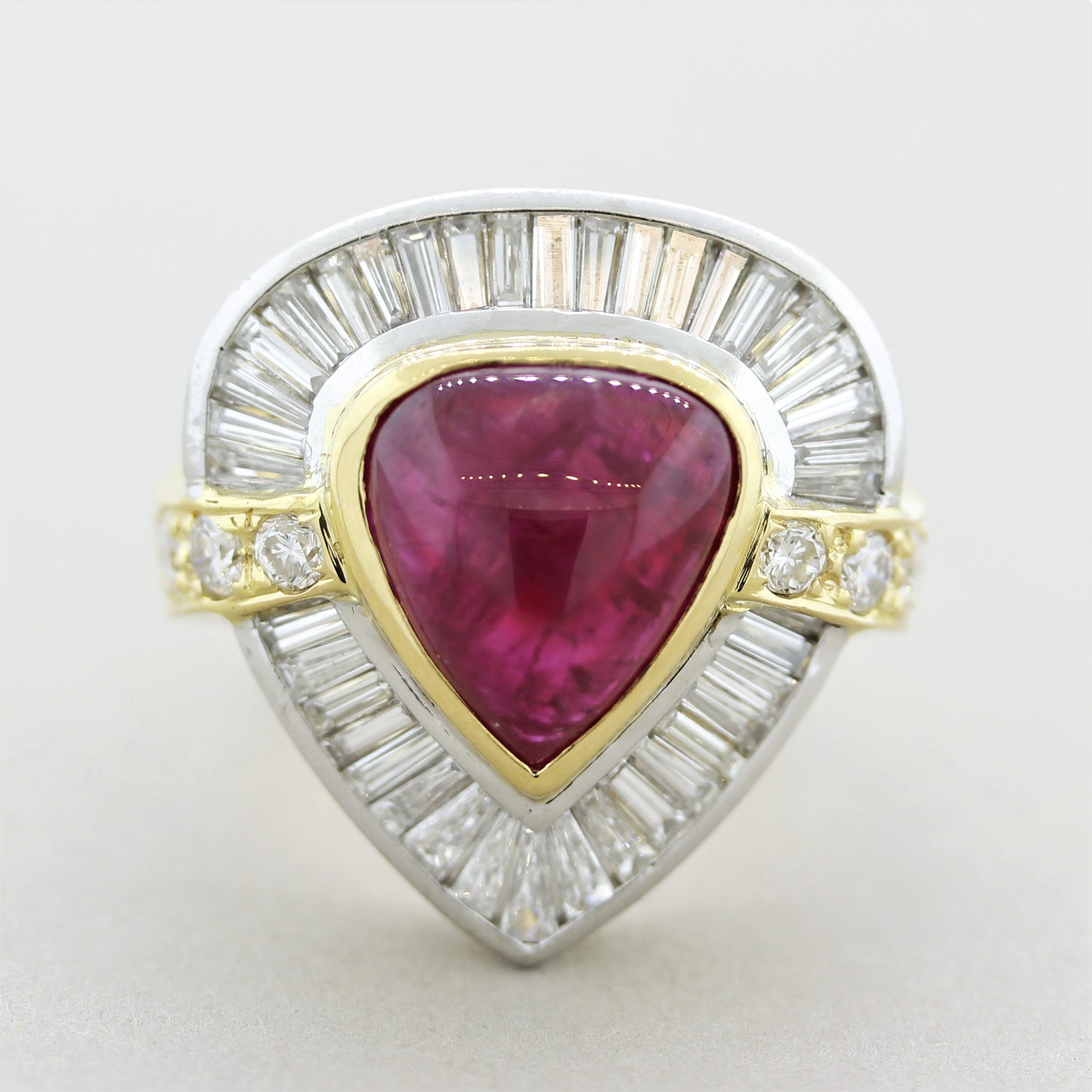 Cabochon Ruby Diamond Gold & Platinum Cocktail Ring