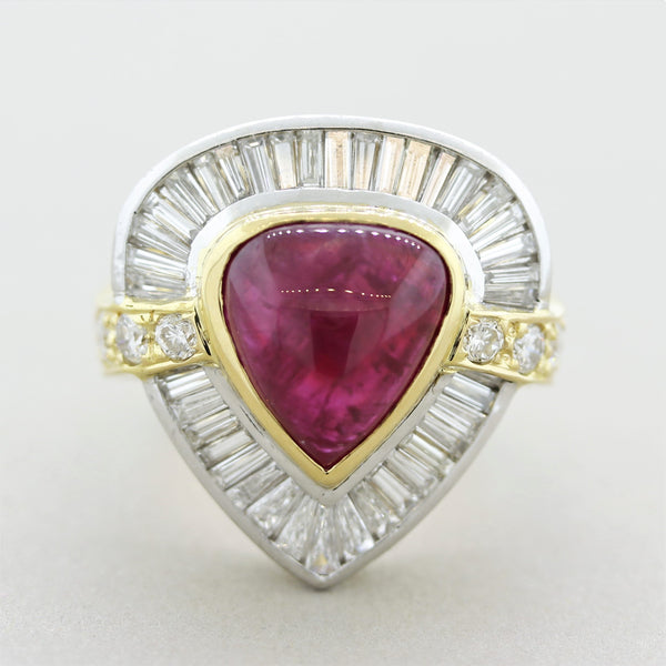 Cabochon Ruby Diamond Gold & Platinum Cocktail Ring