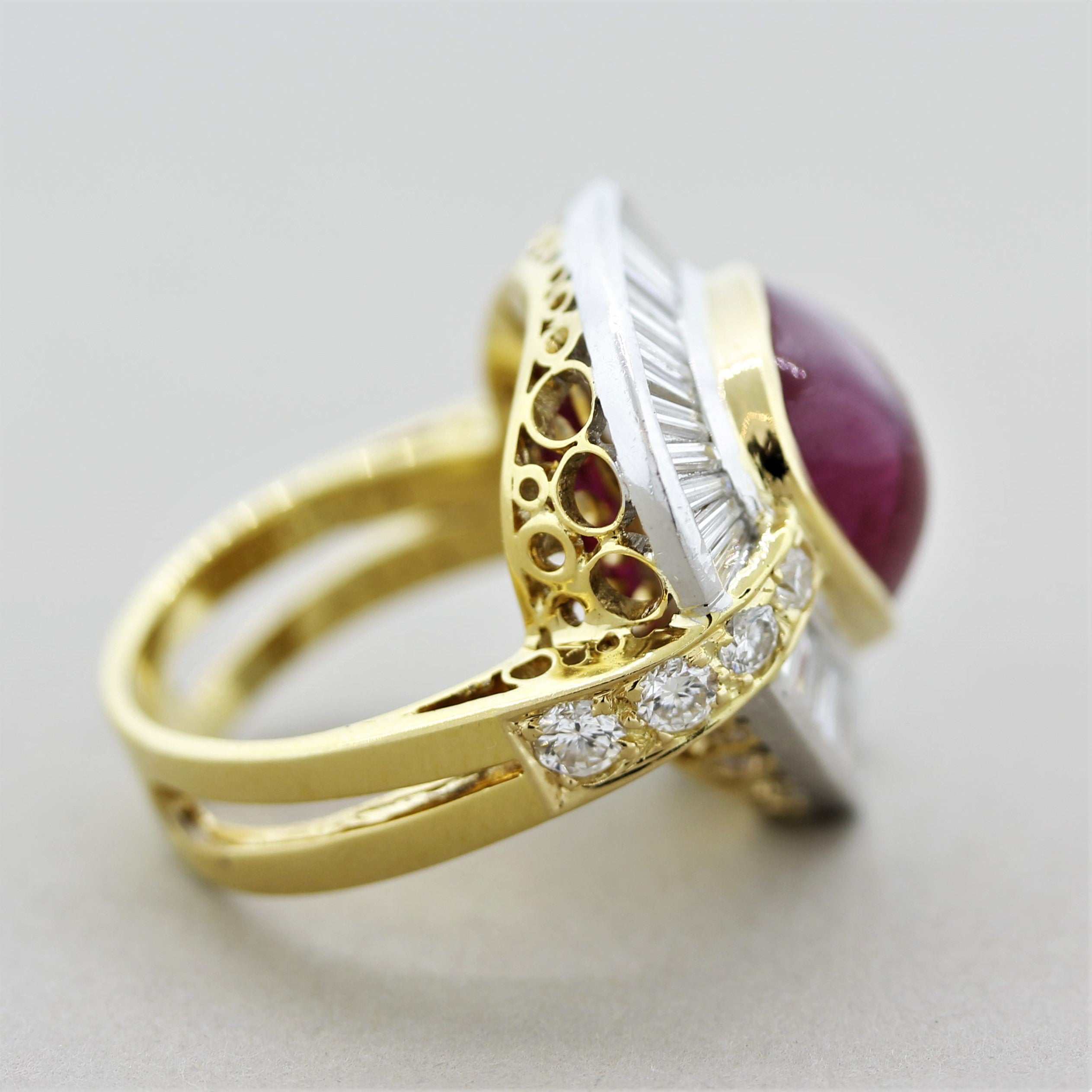 Cabochon Ruby Diamond Gold & Platinum Cocktail Ring