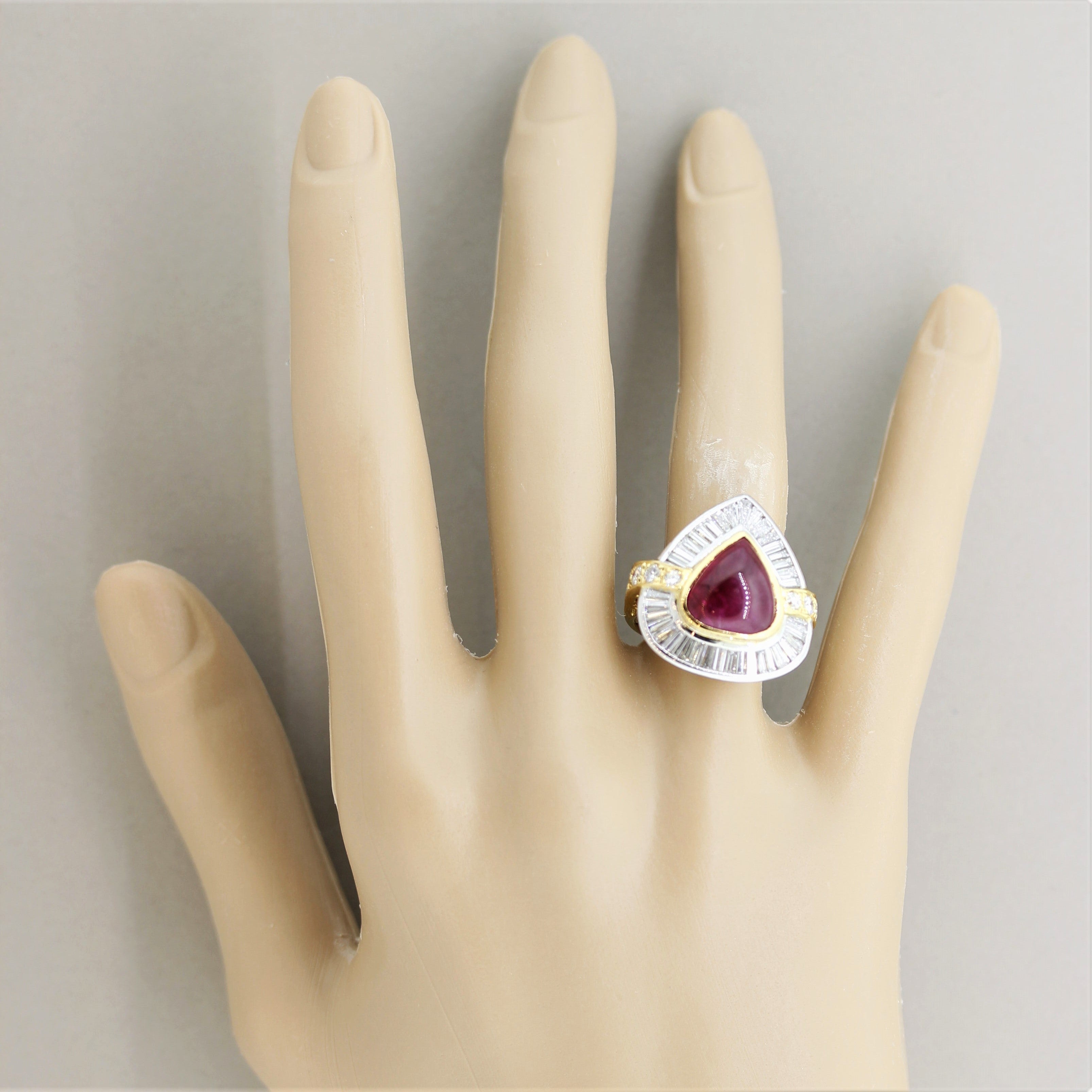 Cabochon Ruby Diamond Gold & Platinum Cocktail Ring