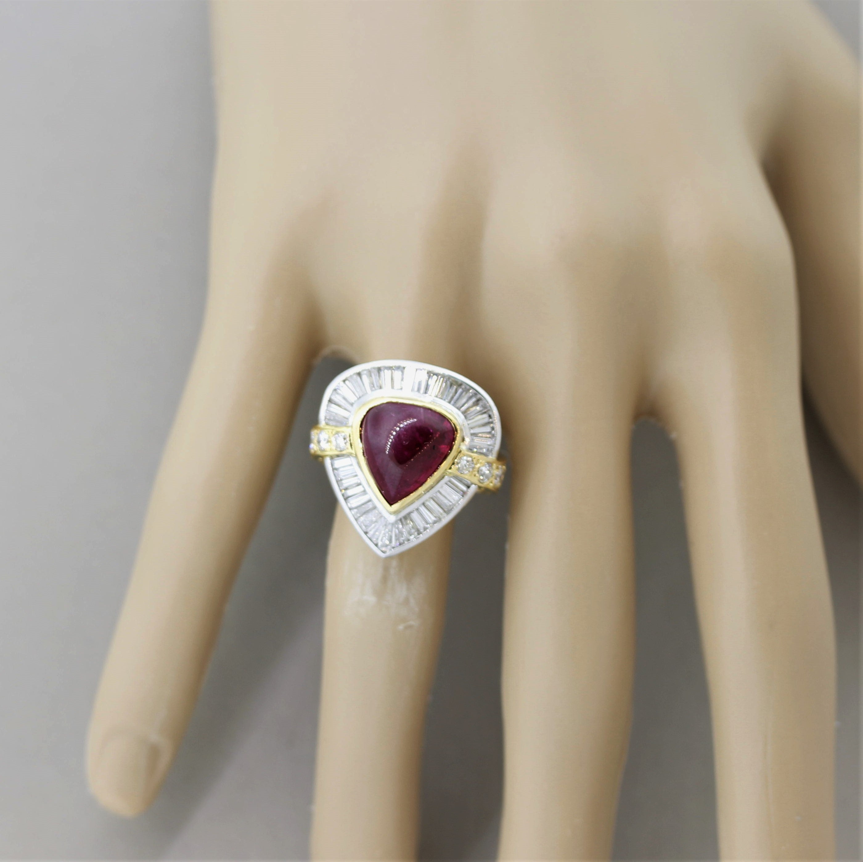 Cabochon Ruby Diamond Gold & Platinum Cocktail Ring