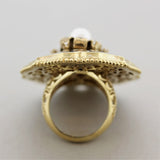 Victorian Antique-Style Diamond Pearl Enamel Gold Cocktail Ring
