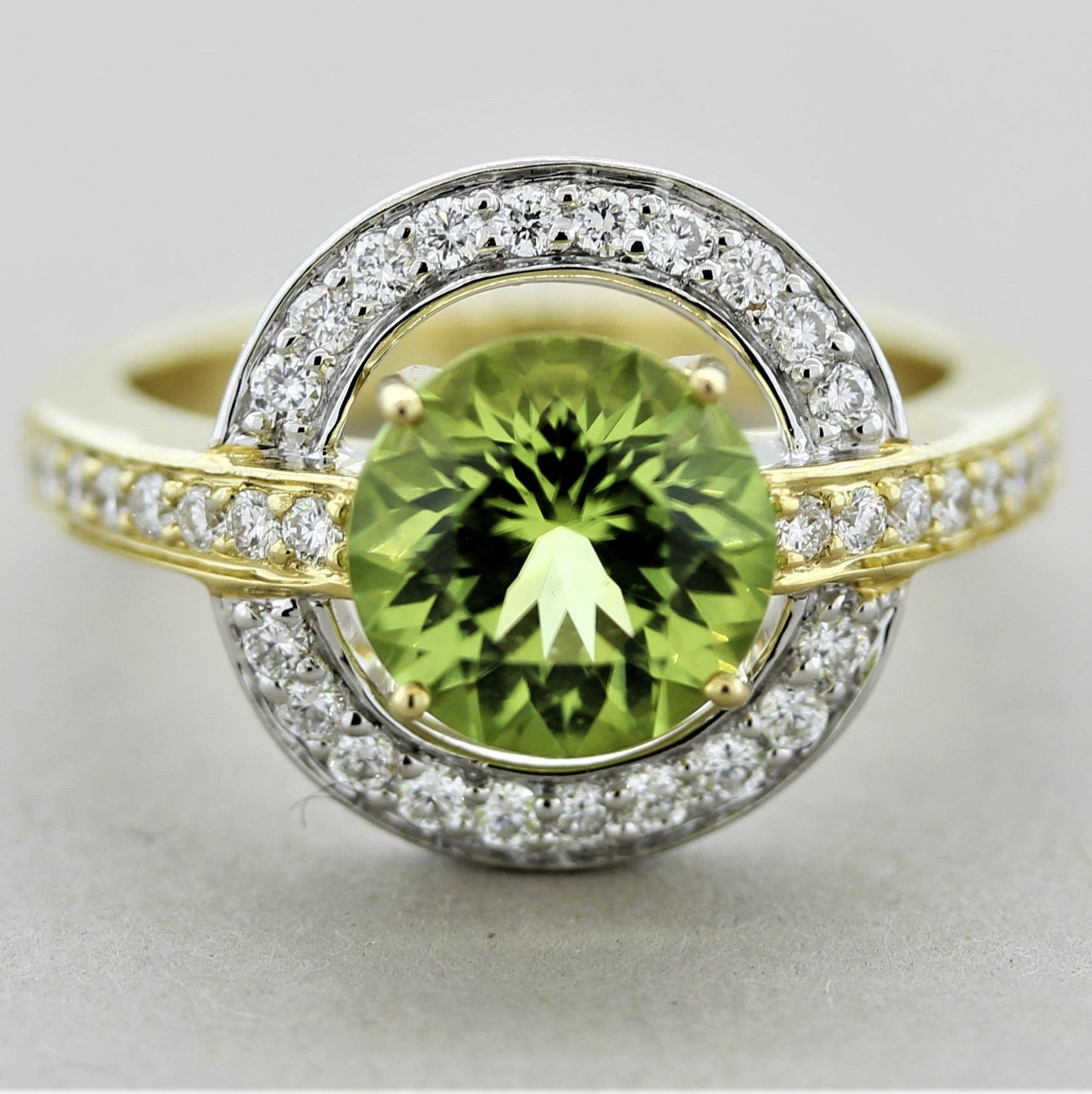 Peridot Diamond Gold Two-Tone Ring
