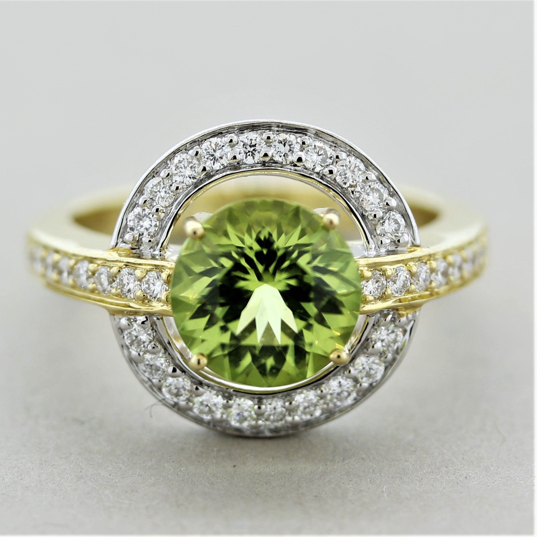 Peridot Diamond Gold Two-Tone Ring