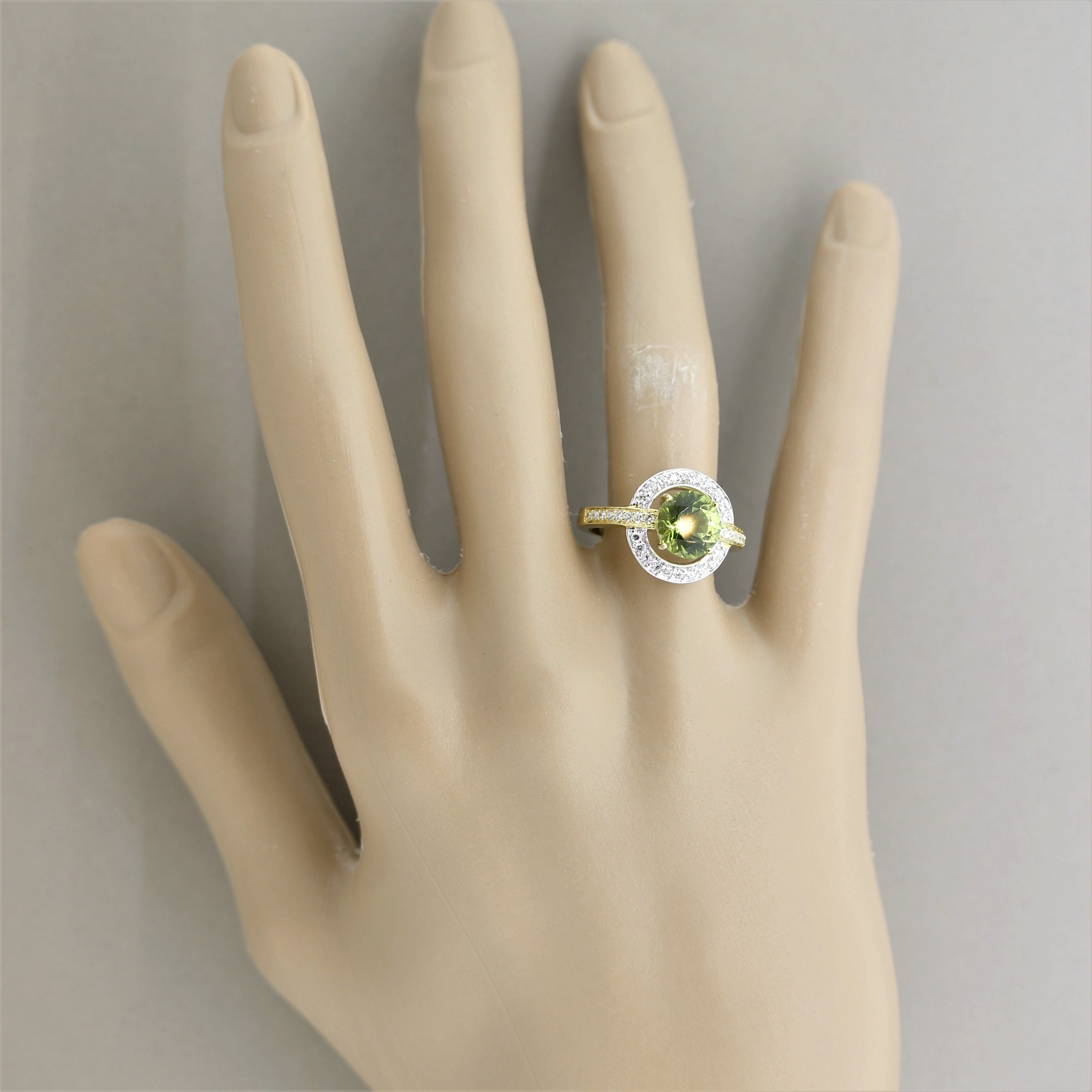 Peridot Diamond Gold Two-Tone Ring