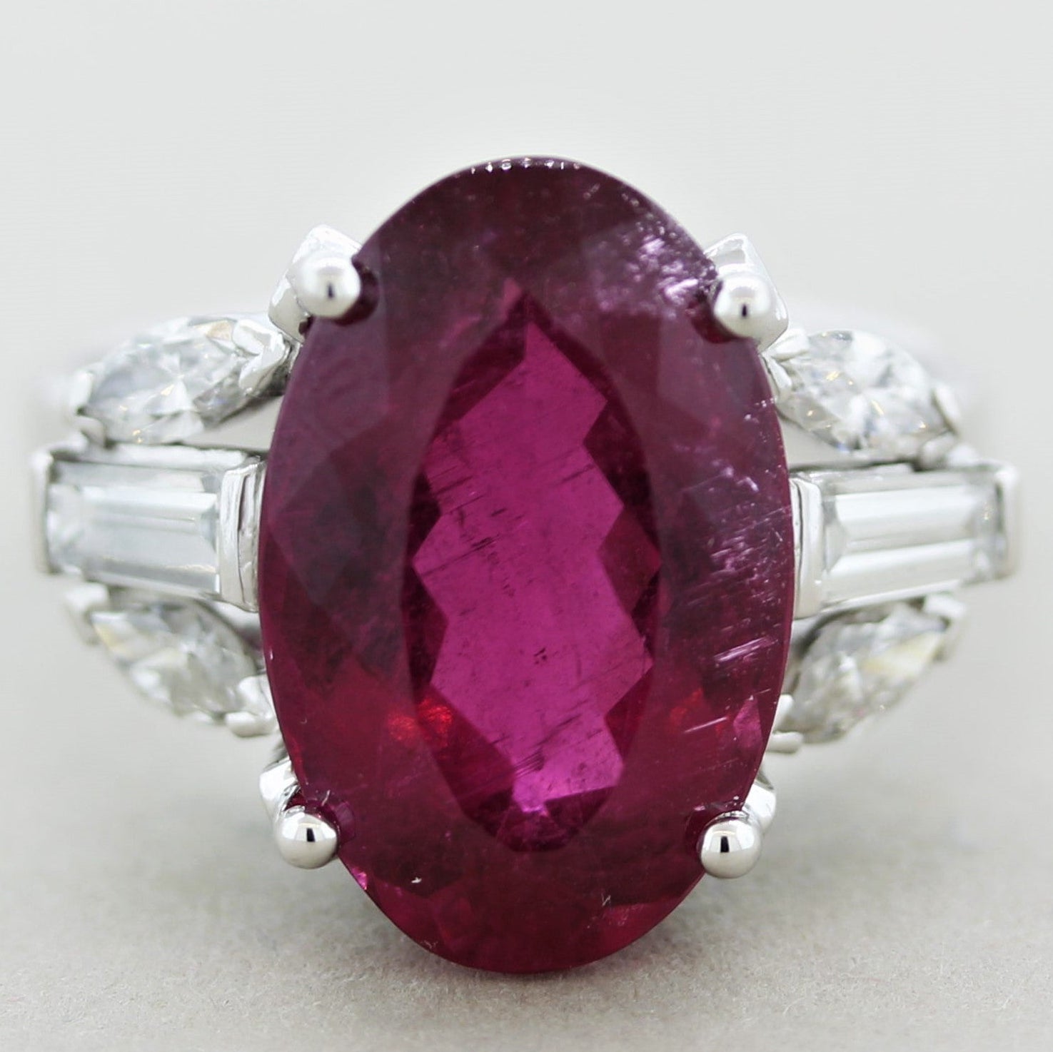 Fine Rubellite Tourmaline Diamond Platinum Ring