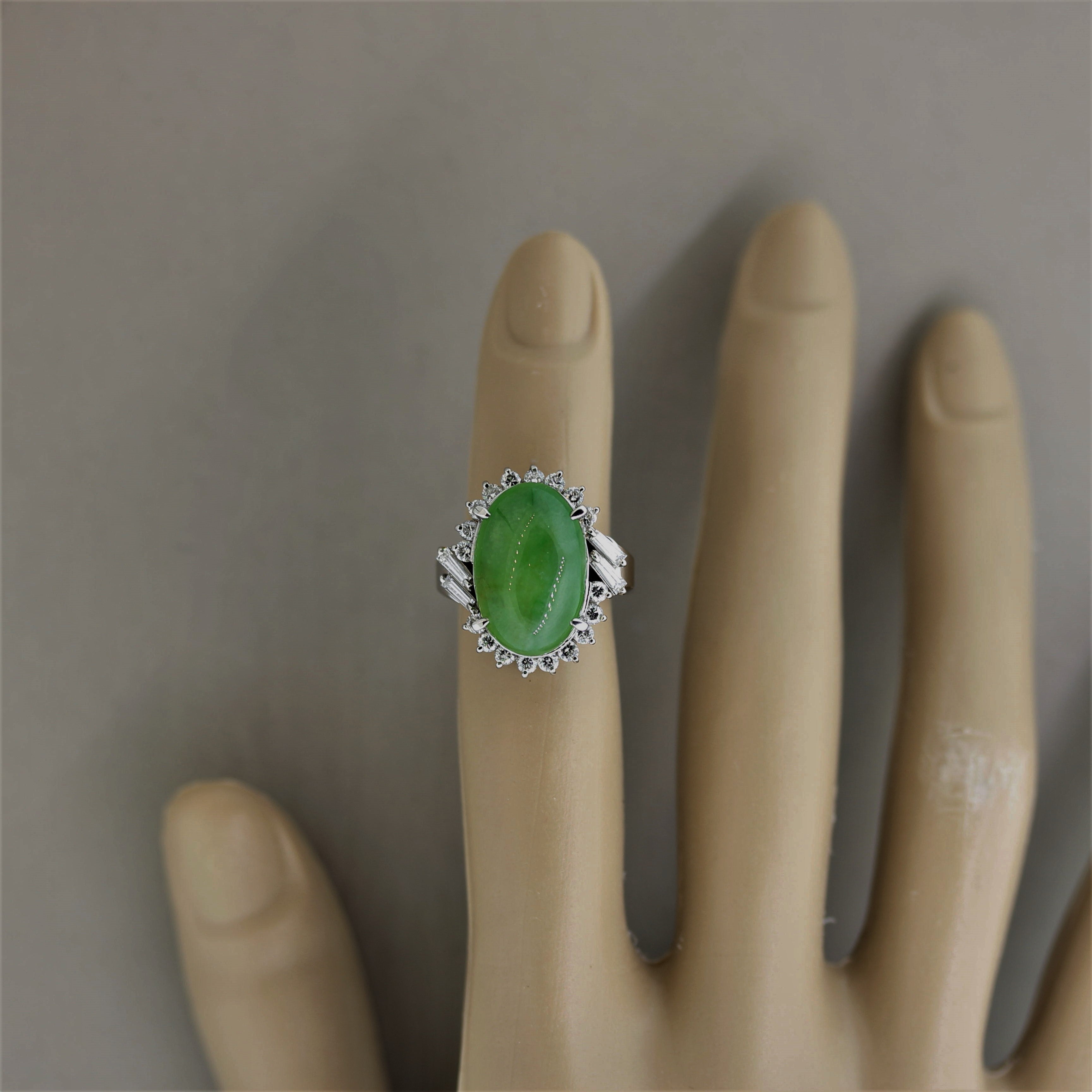 Jadeite Jade Diamond Platinum Ring