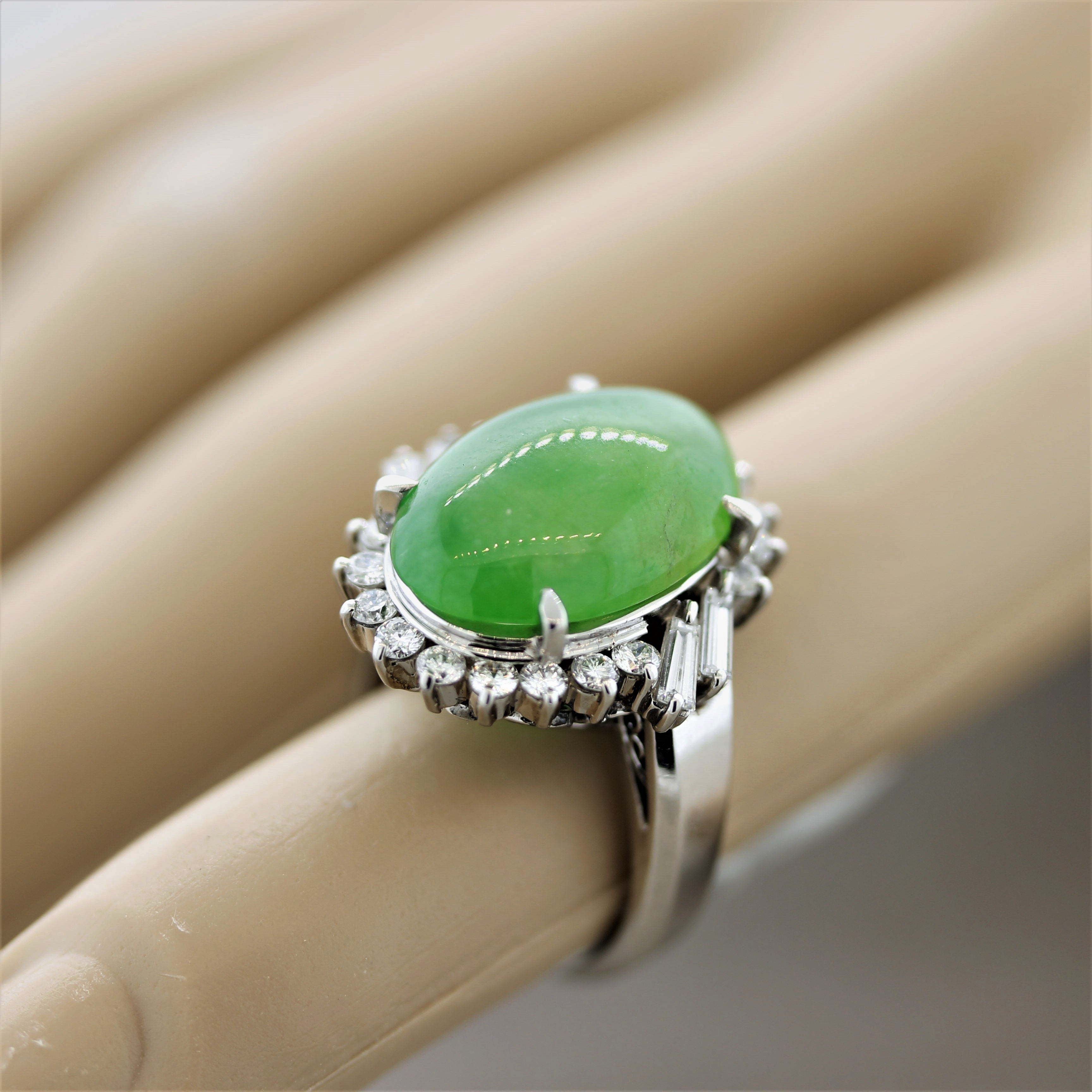 Jadeite Jade Diamond Platinum Ring