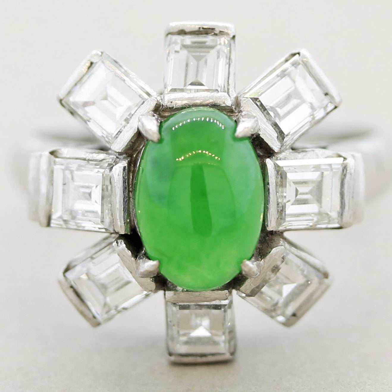 Jadeite Jade Diamond Platinum Sunburst Ring