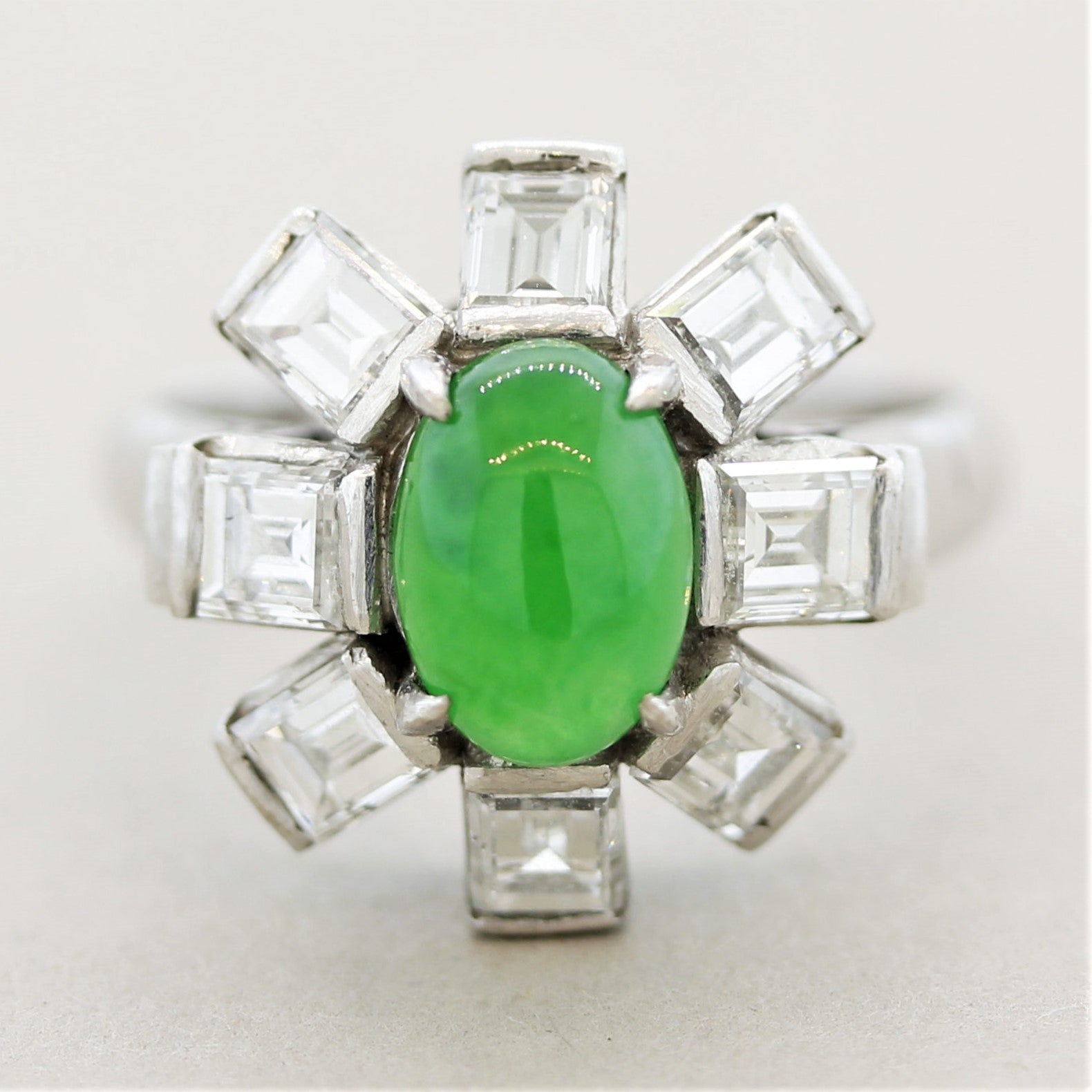 Jadeite Jade Diamond Platinum Sunburst Ring