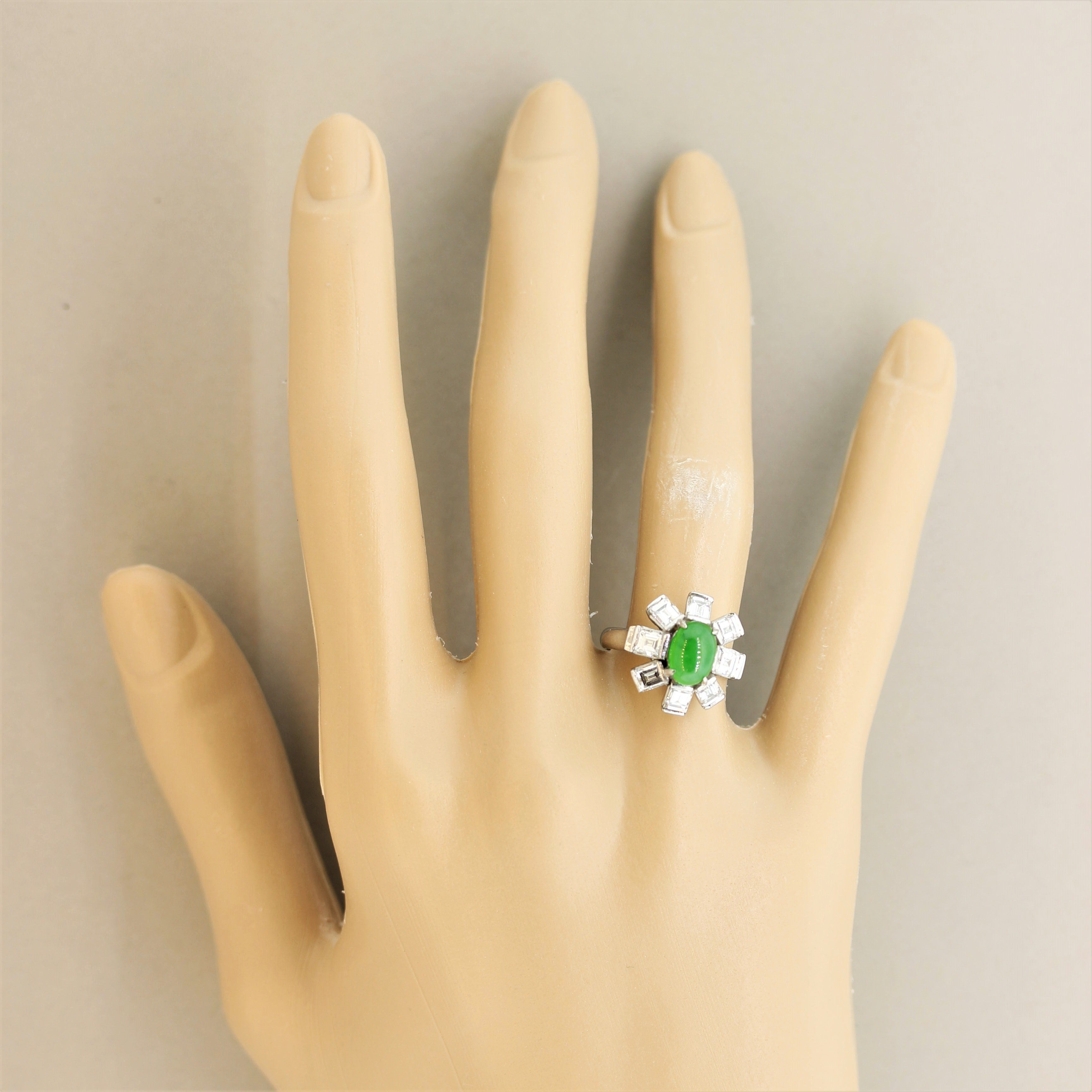 Jadeite Jade Diamond Platinum Sunburst Ring