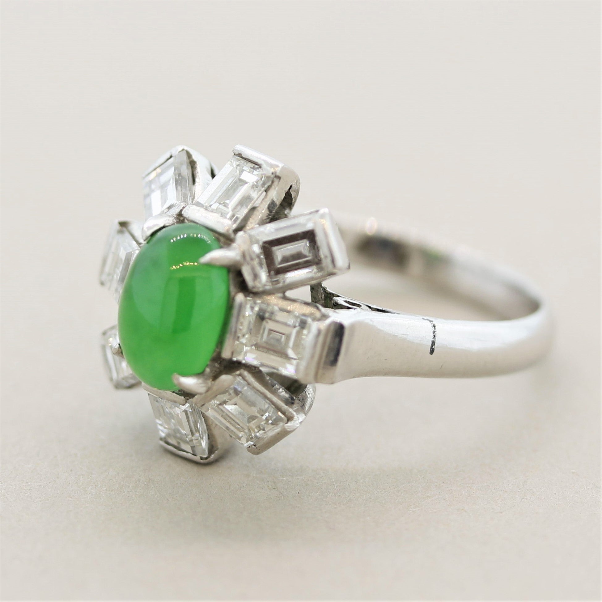 Jadeite Jade Diamond Platinum Sunburst Ring