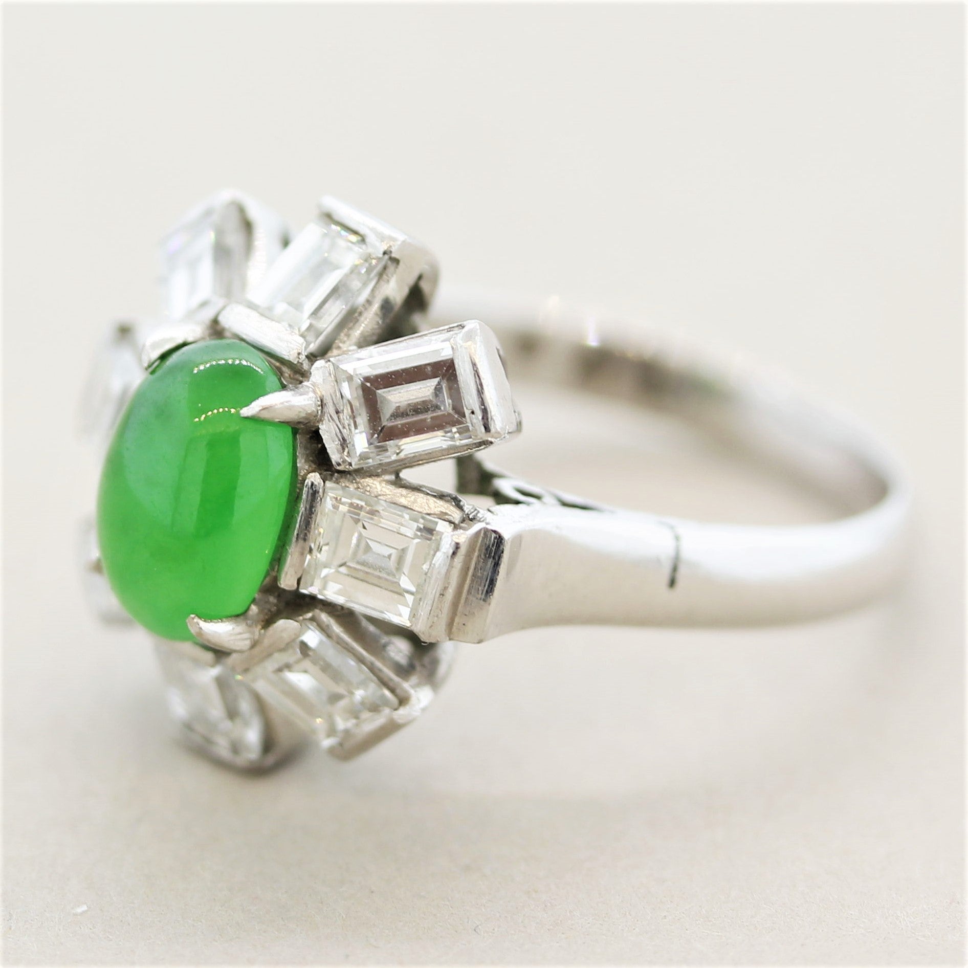 Jadeite Jade Diamond Platinum Sunburst Ring