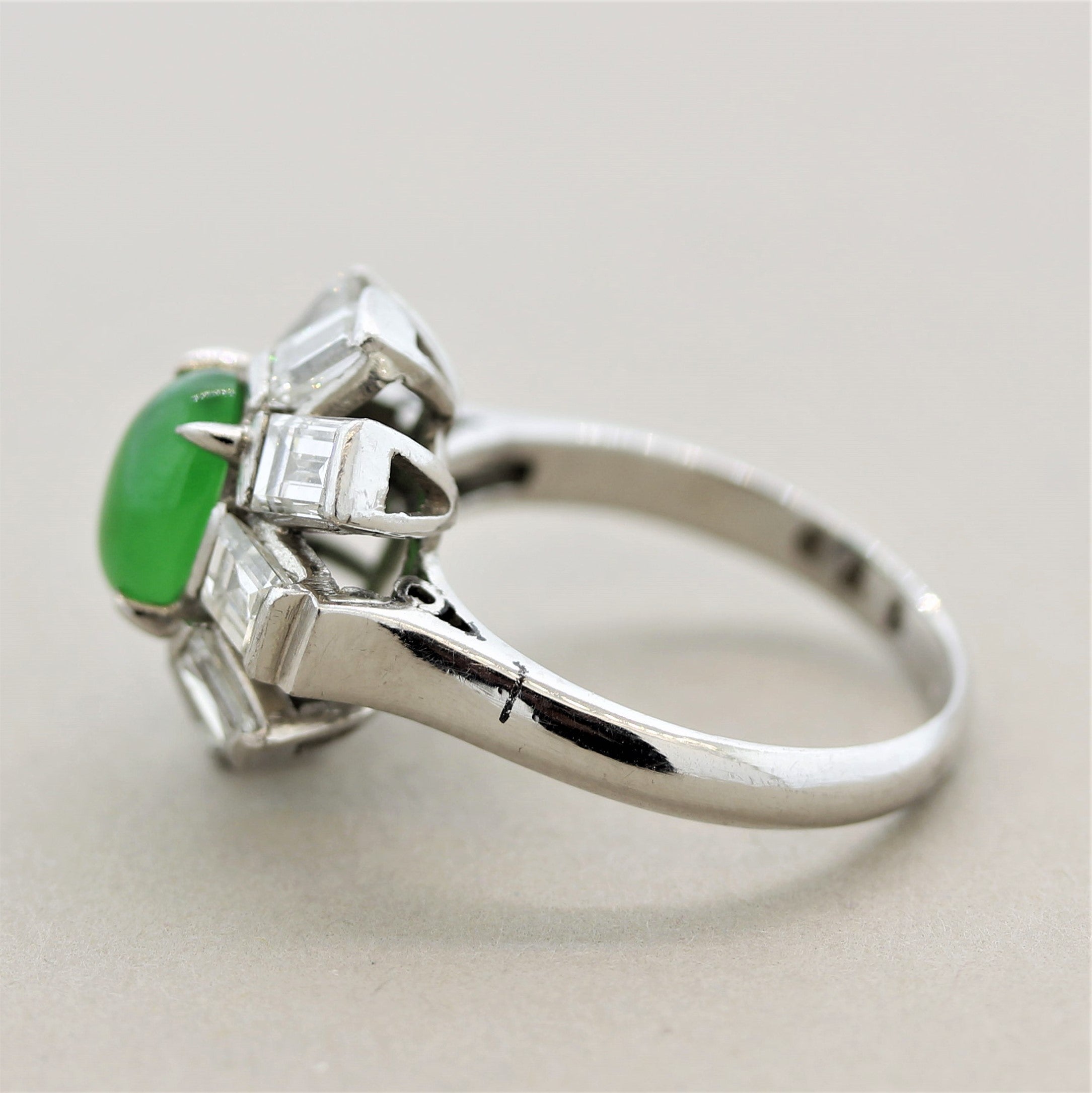 Jadeite Jade Diamond Platinum Sunburst Ring