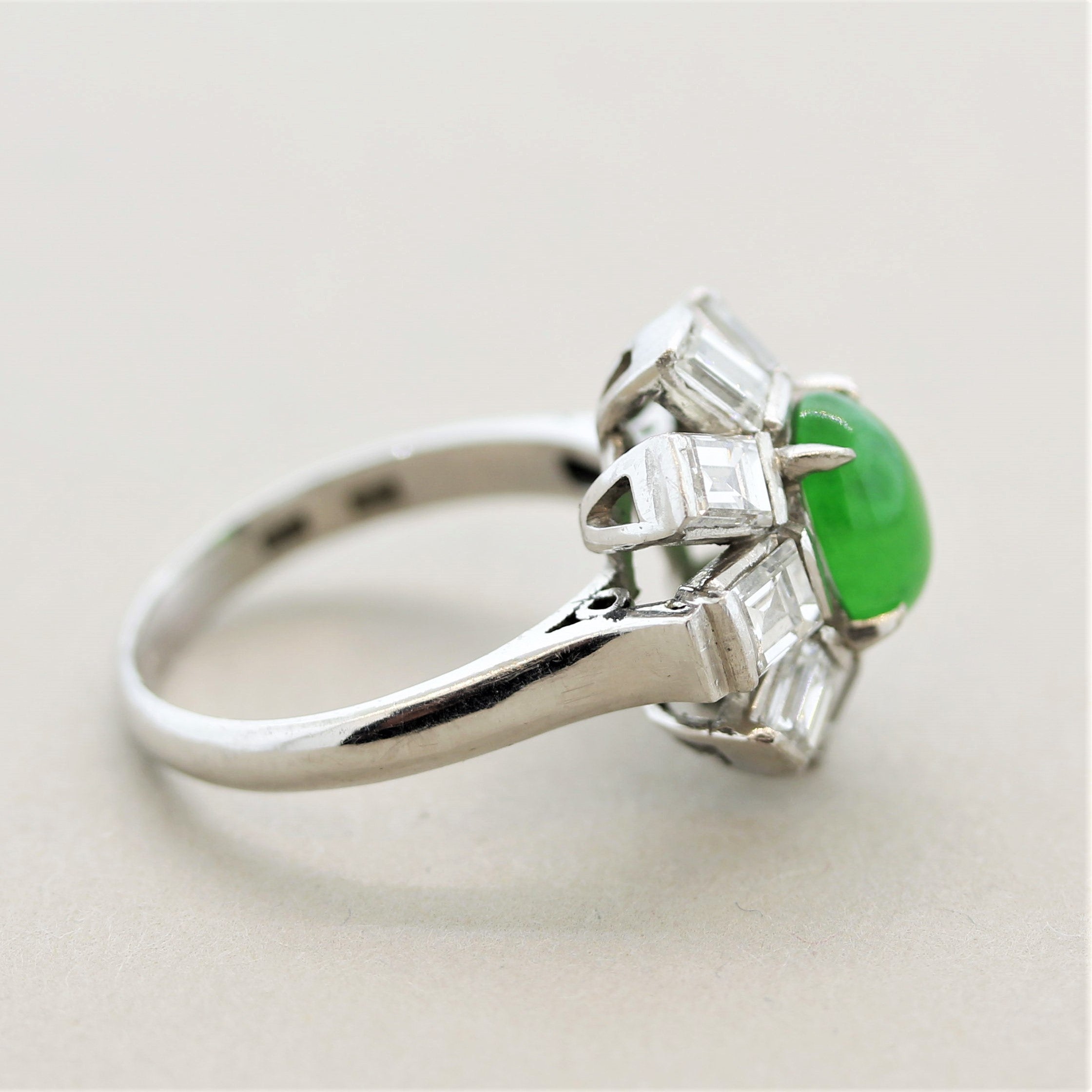 Jadeite Jade Diamond Platinum Sunburst Ring