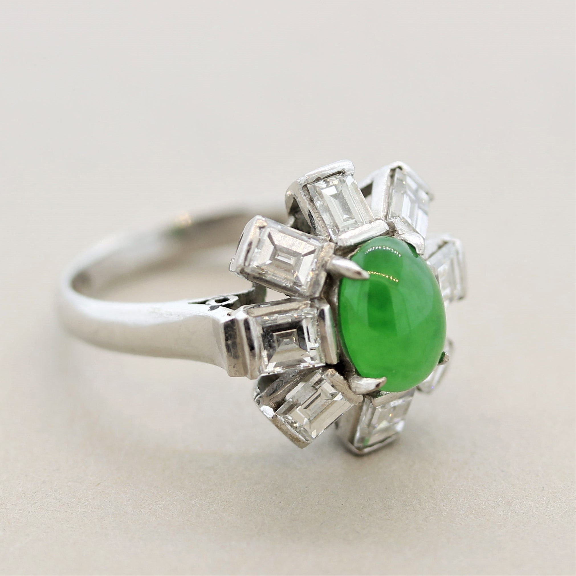 Jadeite Jade Diamond Platinum Sunburst Ring