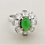 Jadeite Jade Diamond Platinum Sunburst Ring