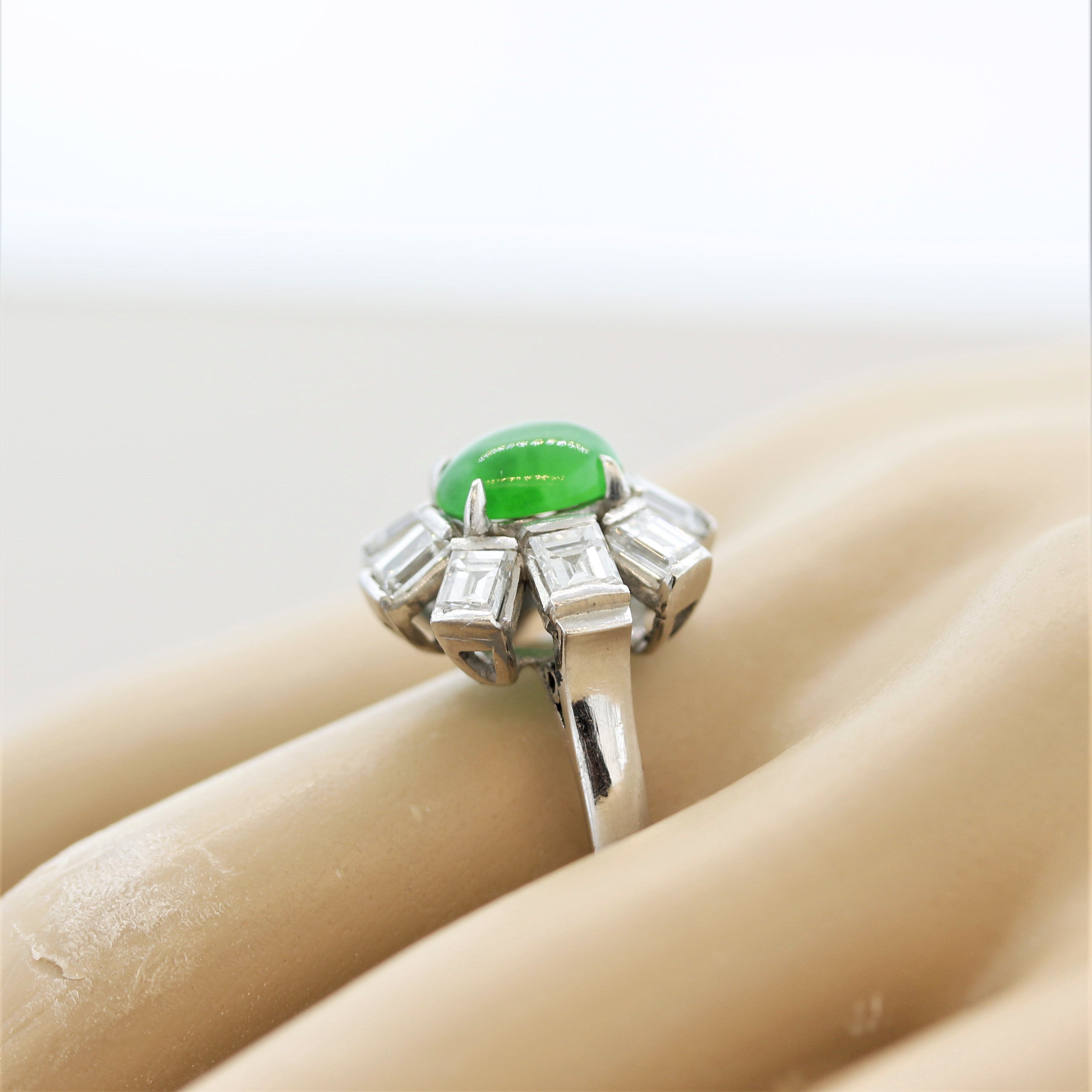 Jadeite Jade Diamond Platinum Sunburst Ring