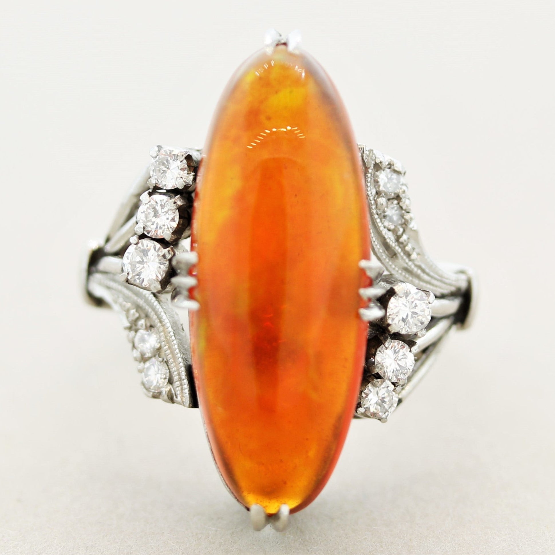 Superb Mexican Fire Opal Diamond Platinum Ring