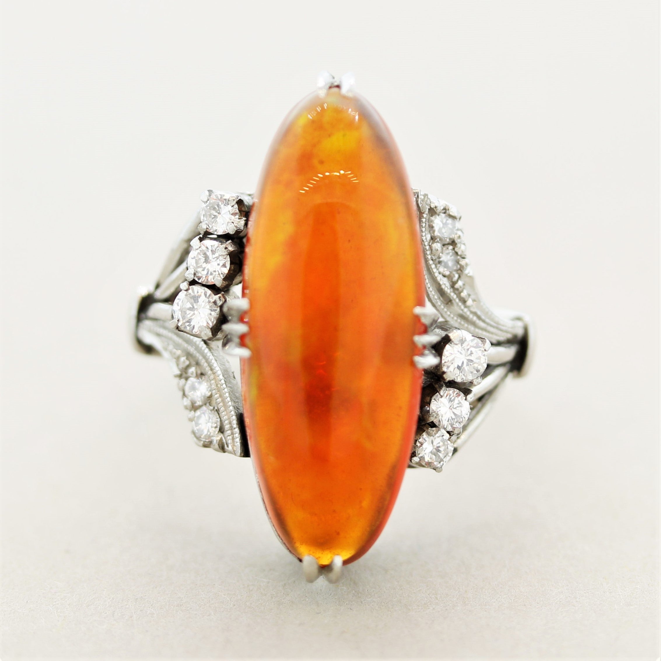 Superb Mexican Fire Opal Diamond Platinum Ring