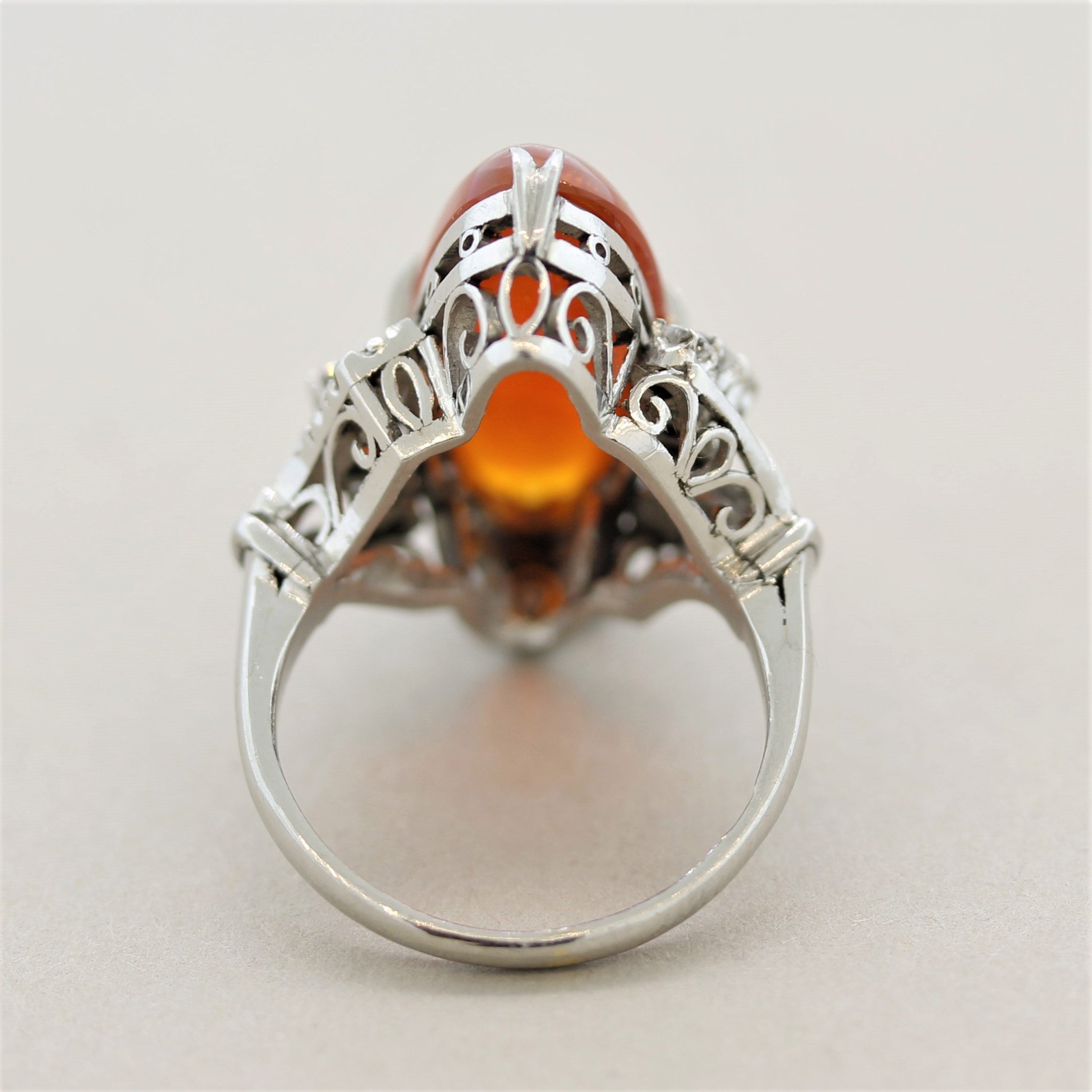 Superb Mexican Fire Opal Diamond Platinum Ring