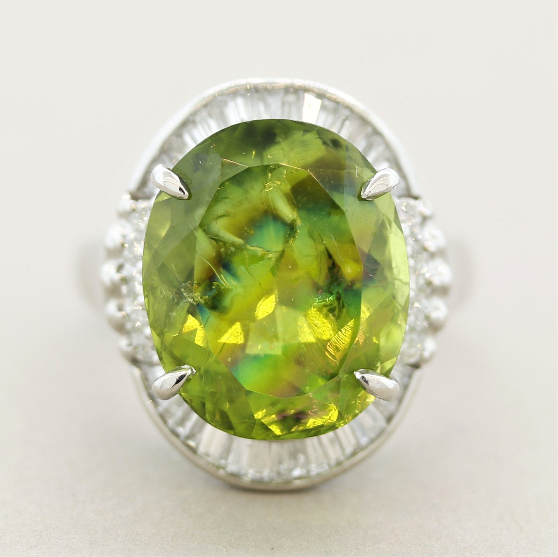 “Rainbow” Peridot Diamond Platinum Cocktail Ring