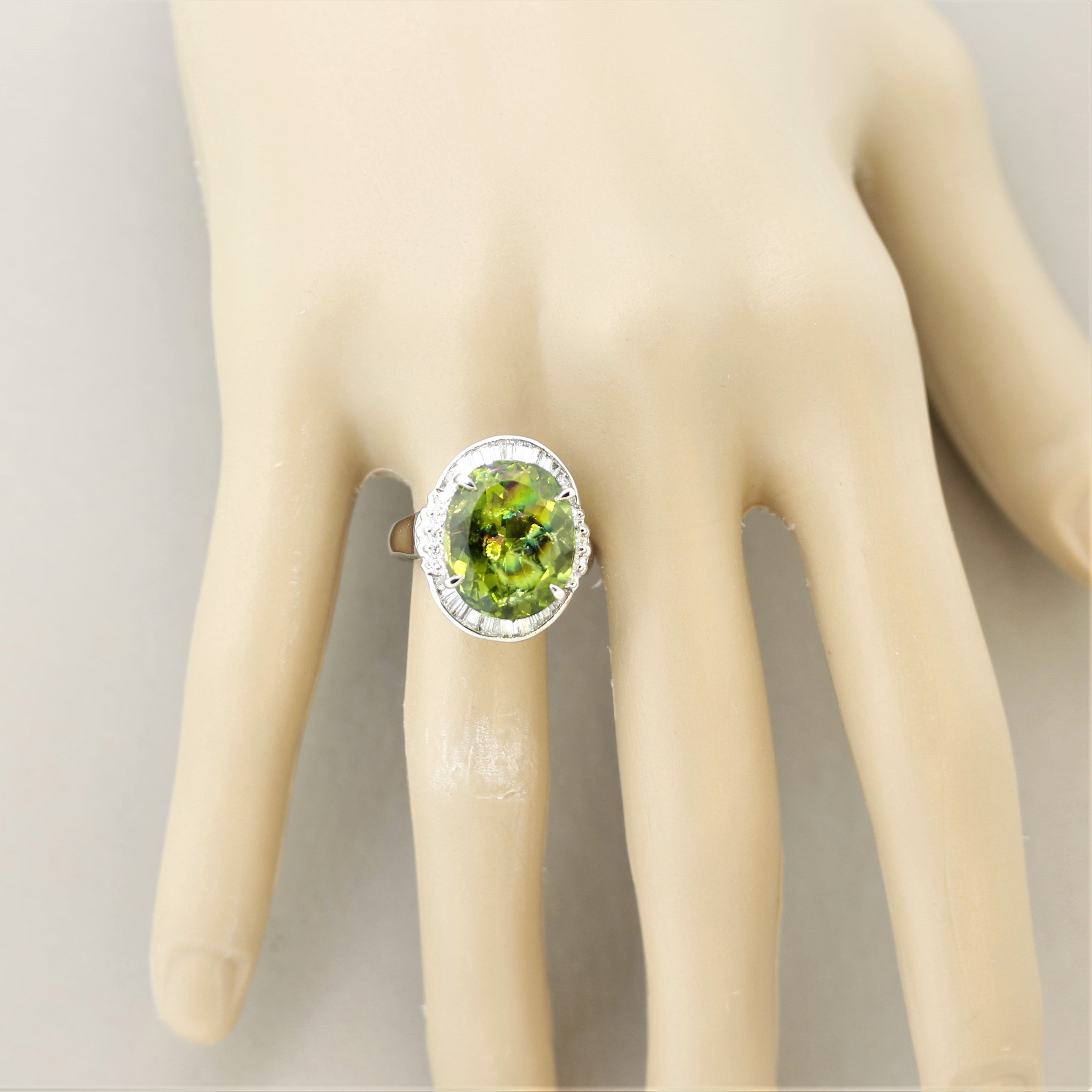 “Rainbow” Peridot Diamond Platinum Cocktail Ring