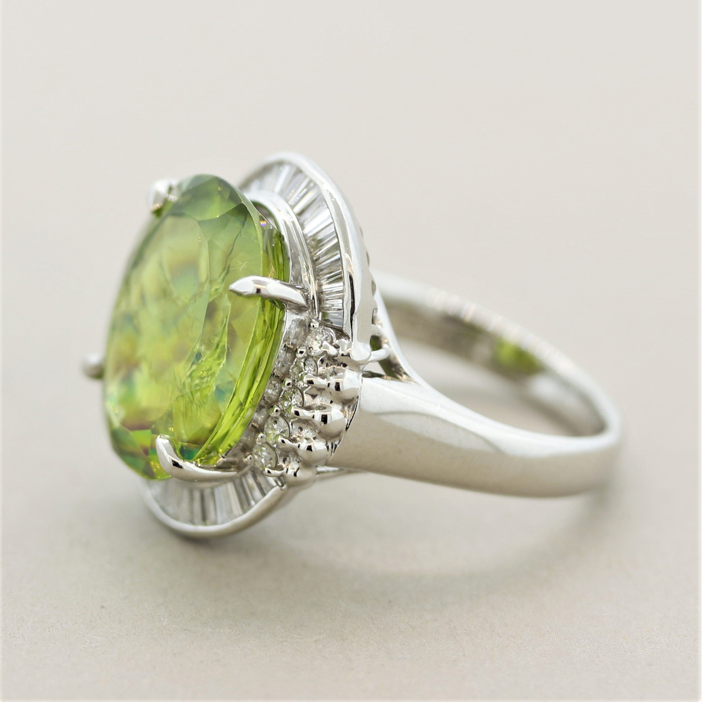 “Rainbow” Peridot Diamond Platinum Cocktail Ring