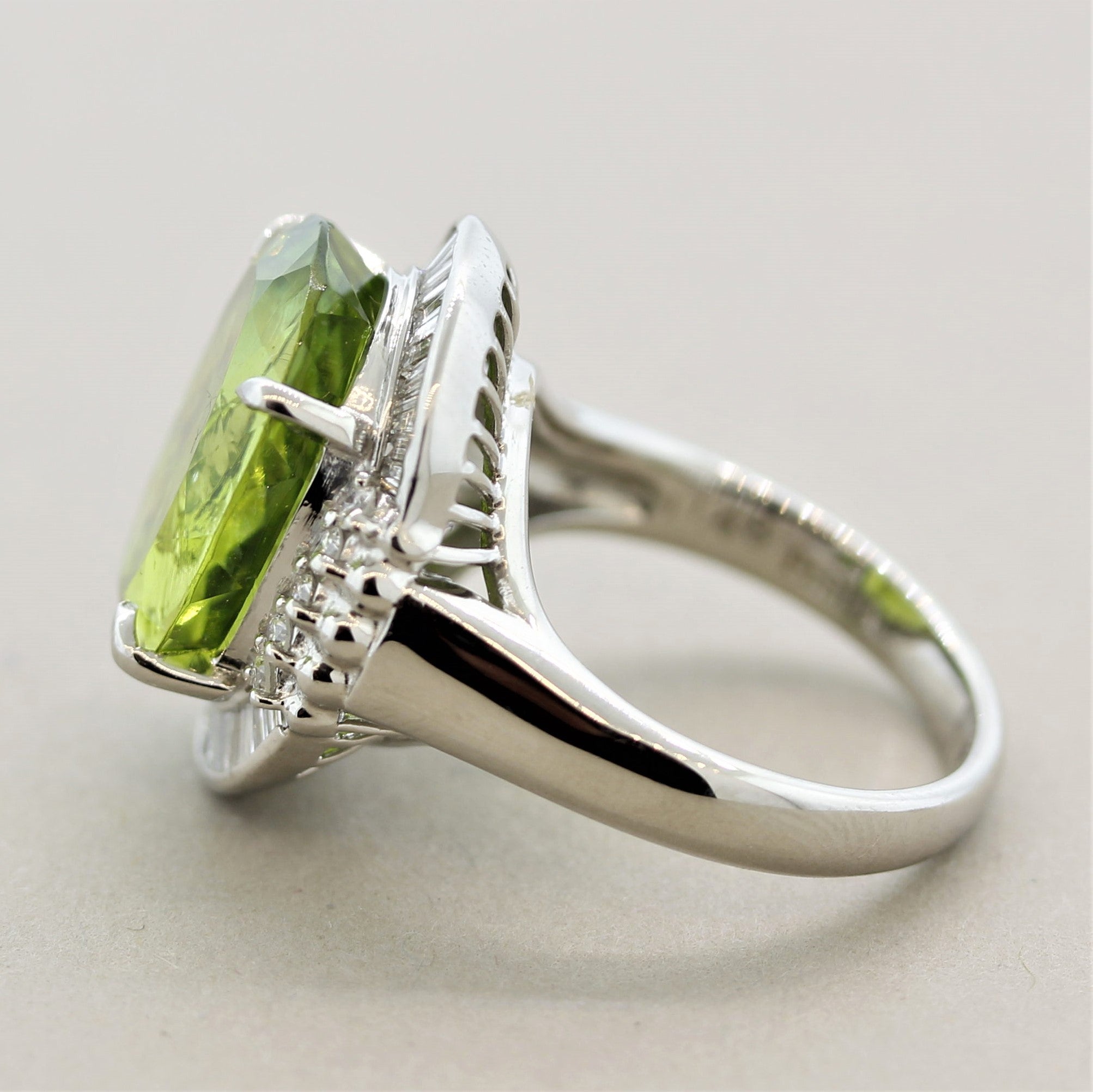 “Rainbow” Peridot Diamond Platinum Cocktail Ring