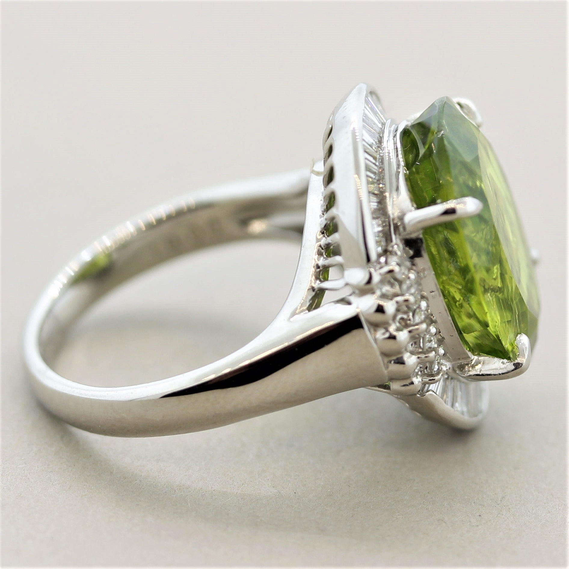 “Rainbow” Peridot Diamond Platinum Cocktail Ring