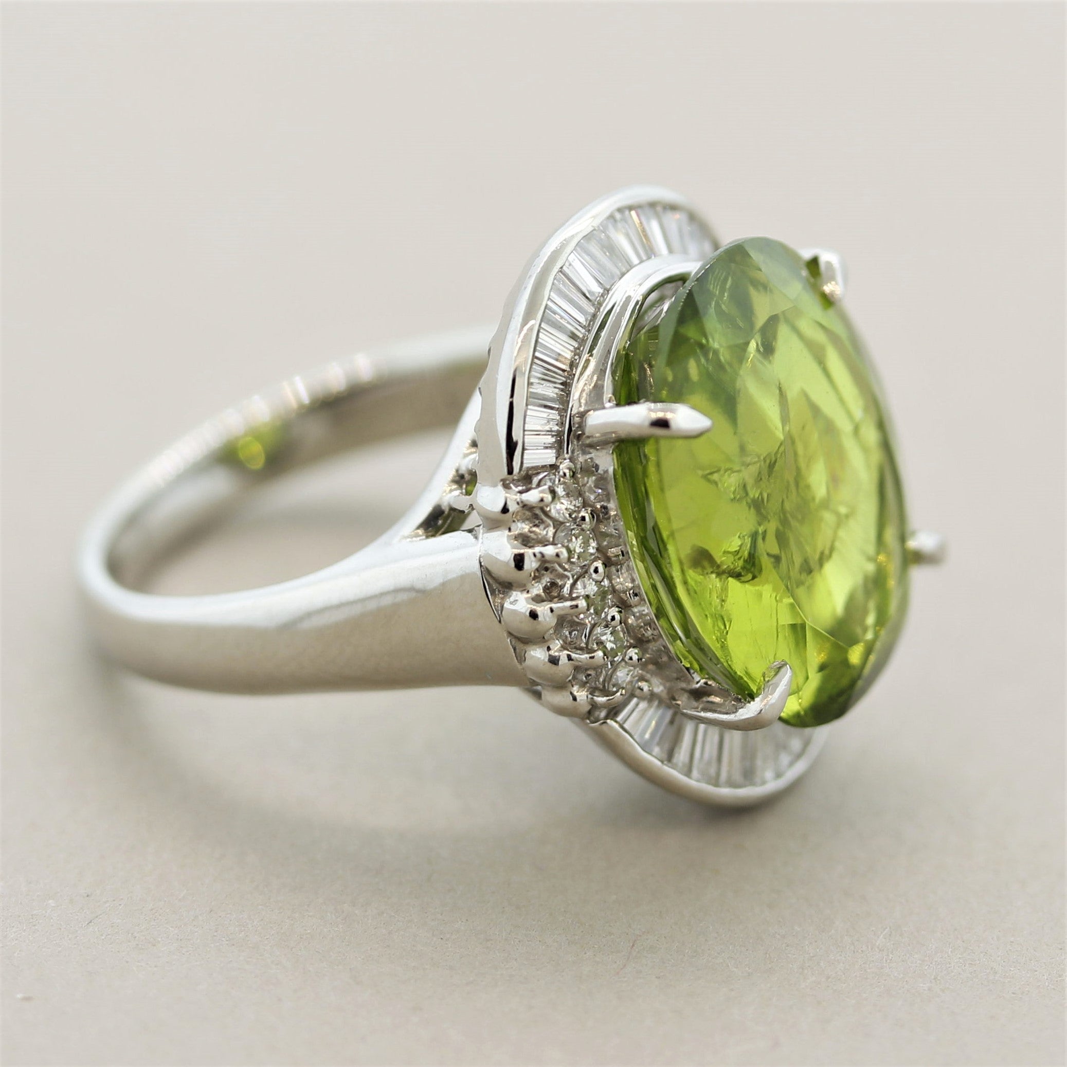 “Rainbow” Peridot Diamond Platinum Cocktail Ring