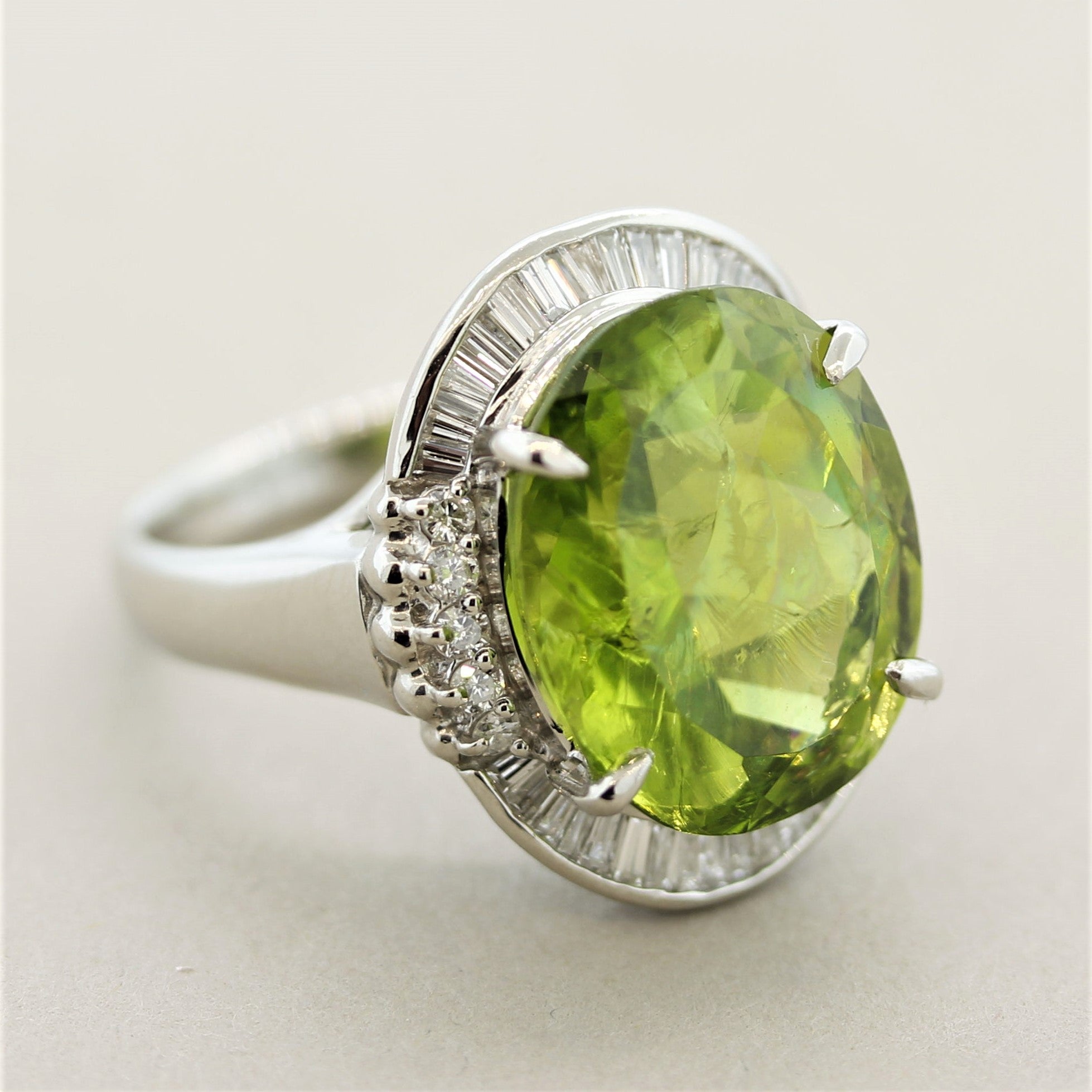 “Rainbow” Peridot Diamond Platinum Cocktail Ring