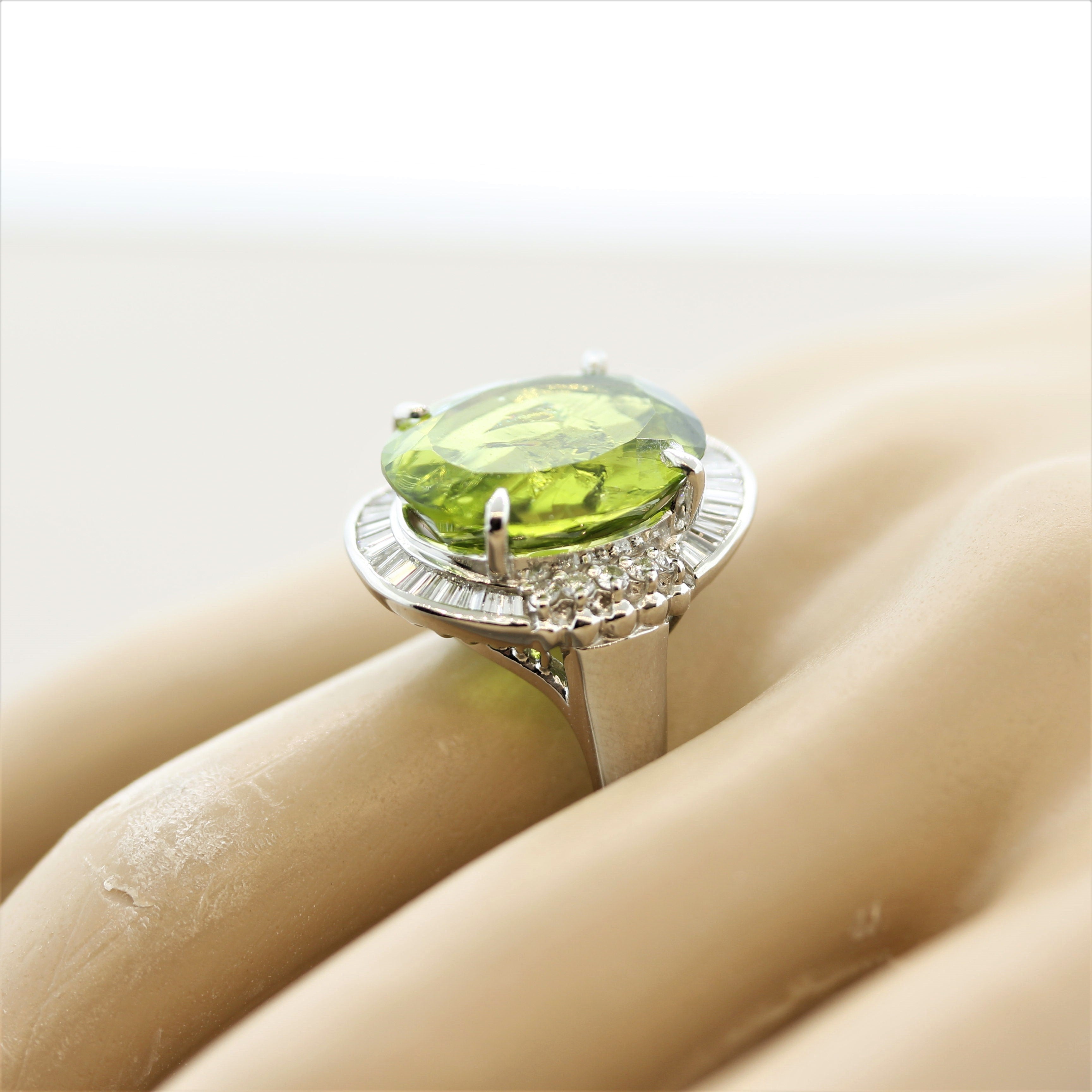 “Rainbow” Peridot Diamond Platinum Cocktail Ring