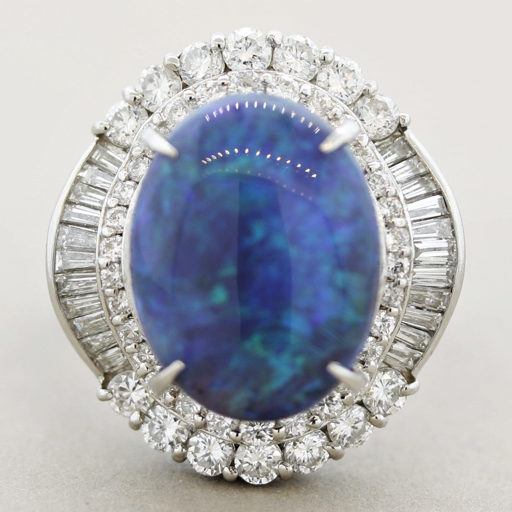 Australian Black Opal Diamond Platinum Cocktail Ring