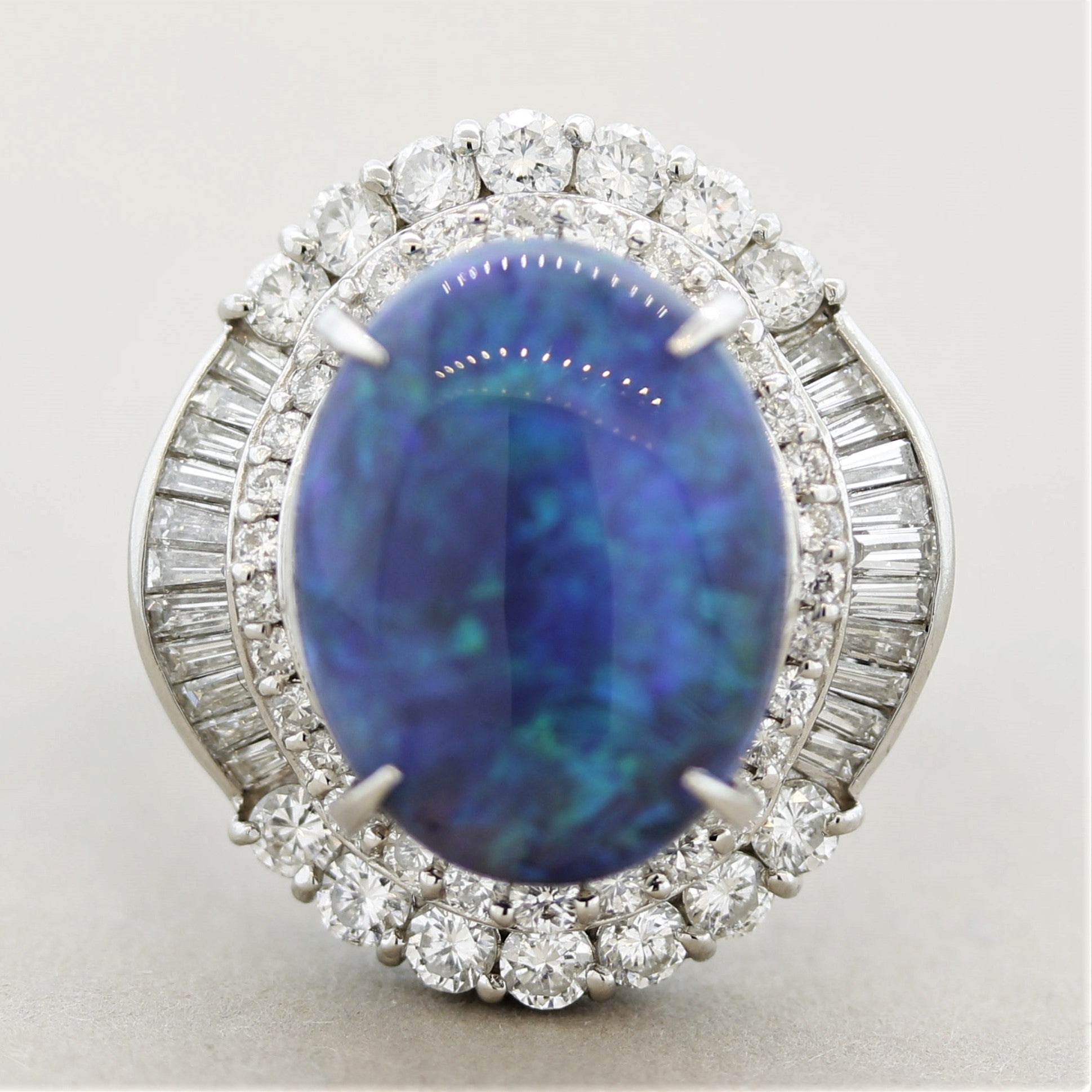 Australian Black Opal Diamond Platinum Cocktail Ring