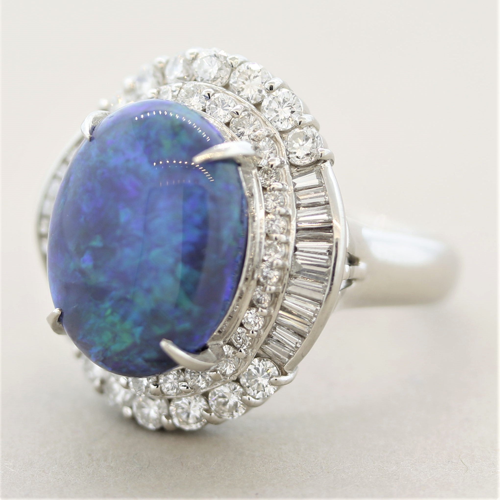 Australian Black Opal Diamond Platinum Cocktail Ring