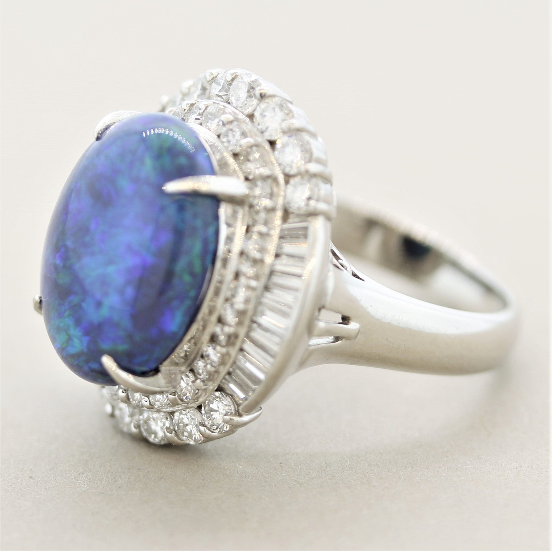 Australian Black Opal Diamond Platinum Cocktail Ring