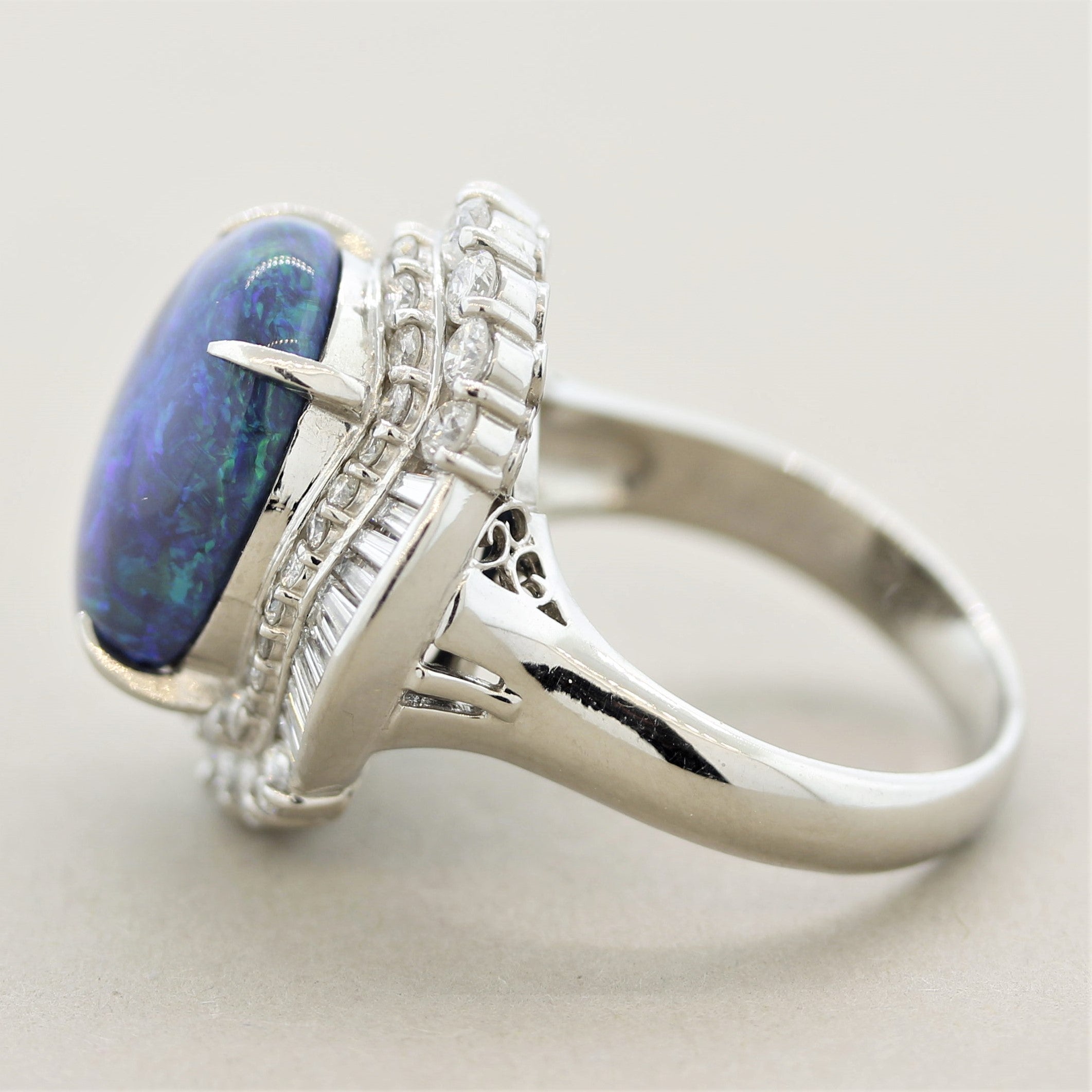 Australian Black Opal Diamond Platinum Cocktail Ring